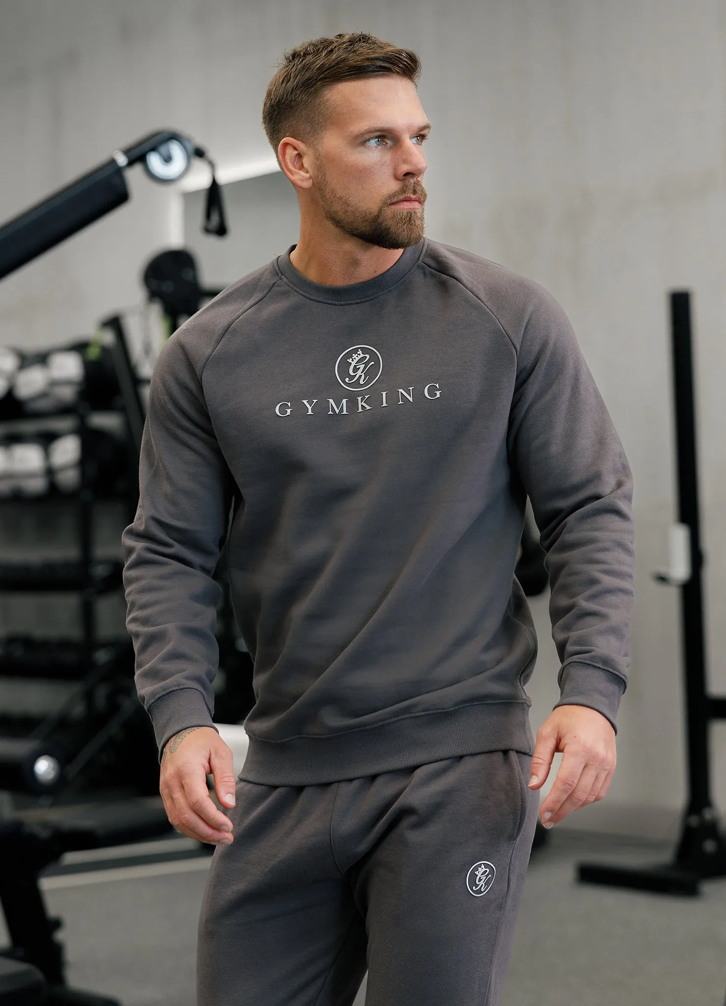 Gym King Pro Logo Fleece Crew - Onyx Grey sold by The Gym King