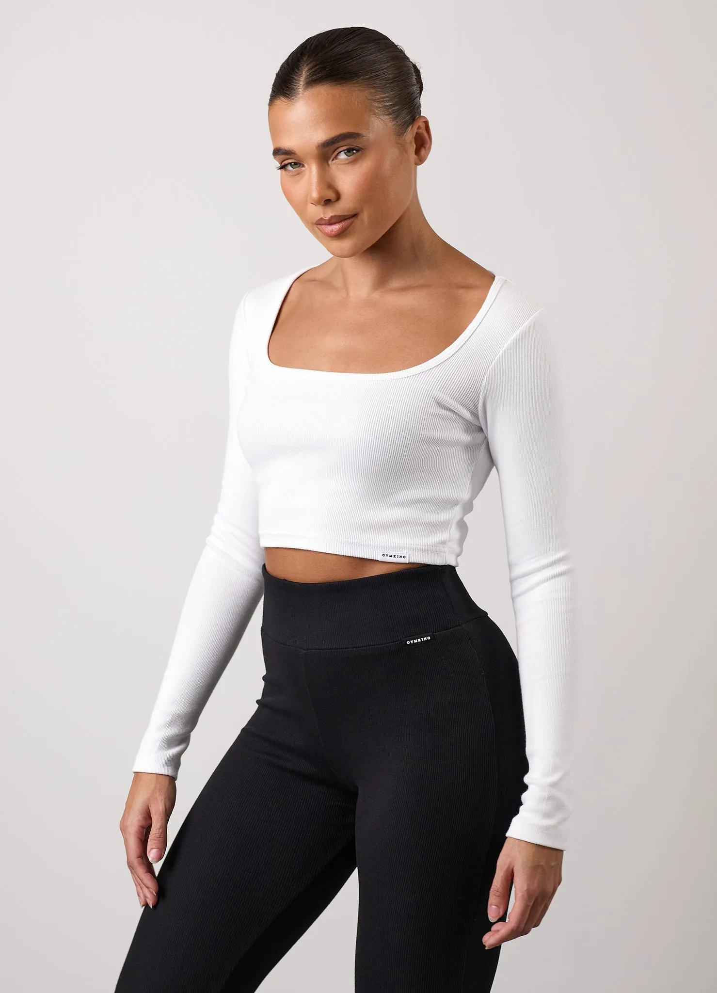 Gym King 365 Rib Long Sleeve Crop Tee - White sold by The Gym King