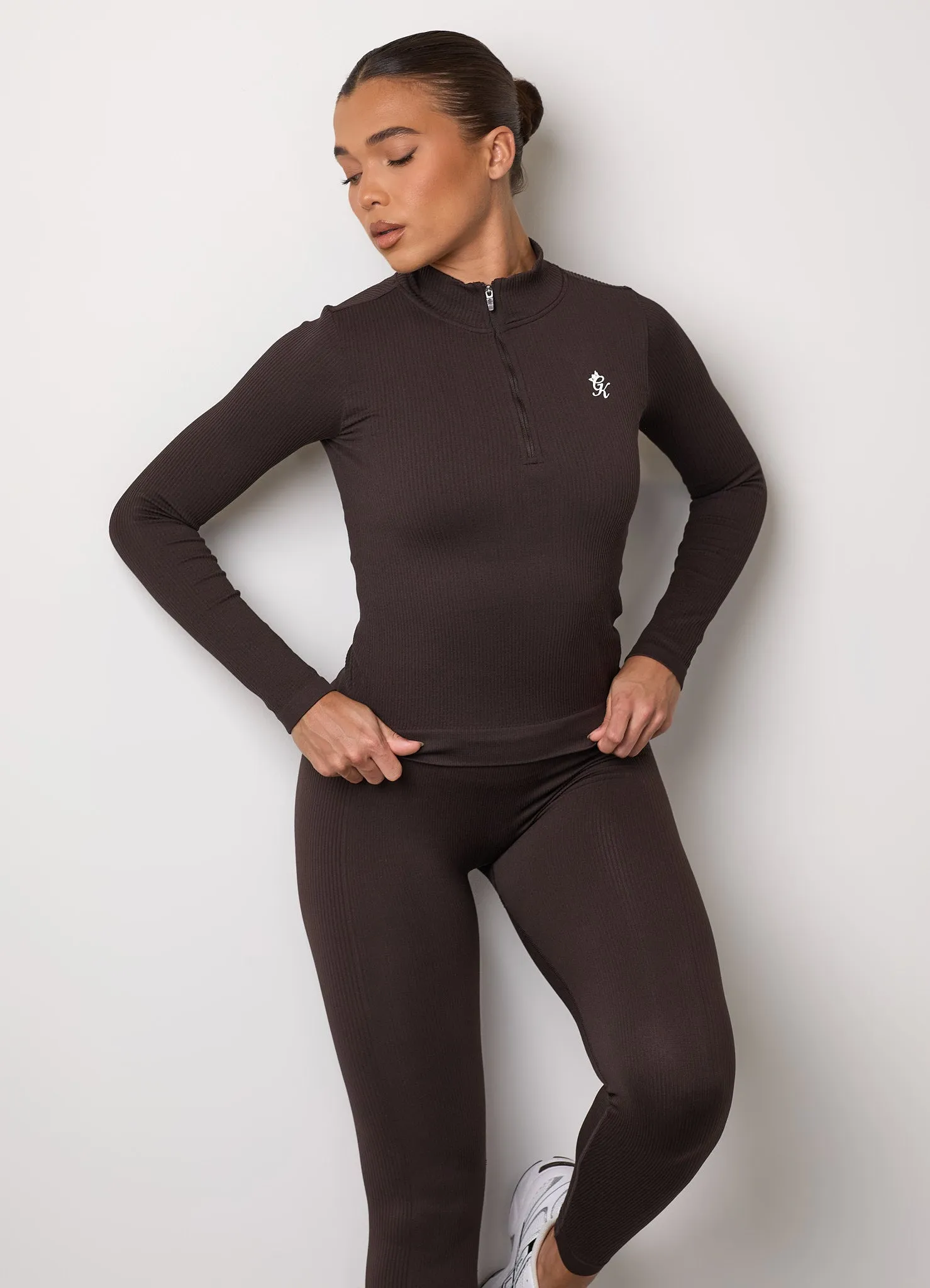 Gym King Formation Rib Longline 1/4 Zip Funnel - Cocoa sold by The Gym King product image thumbnail 5