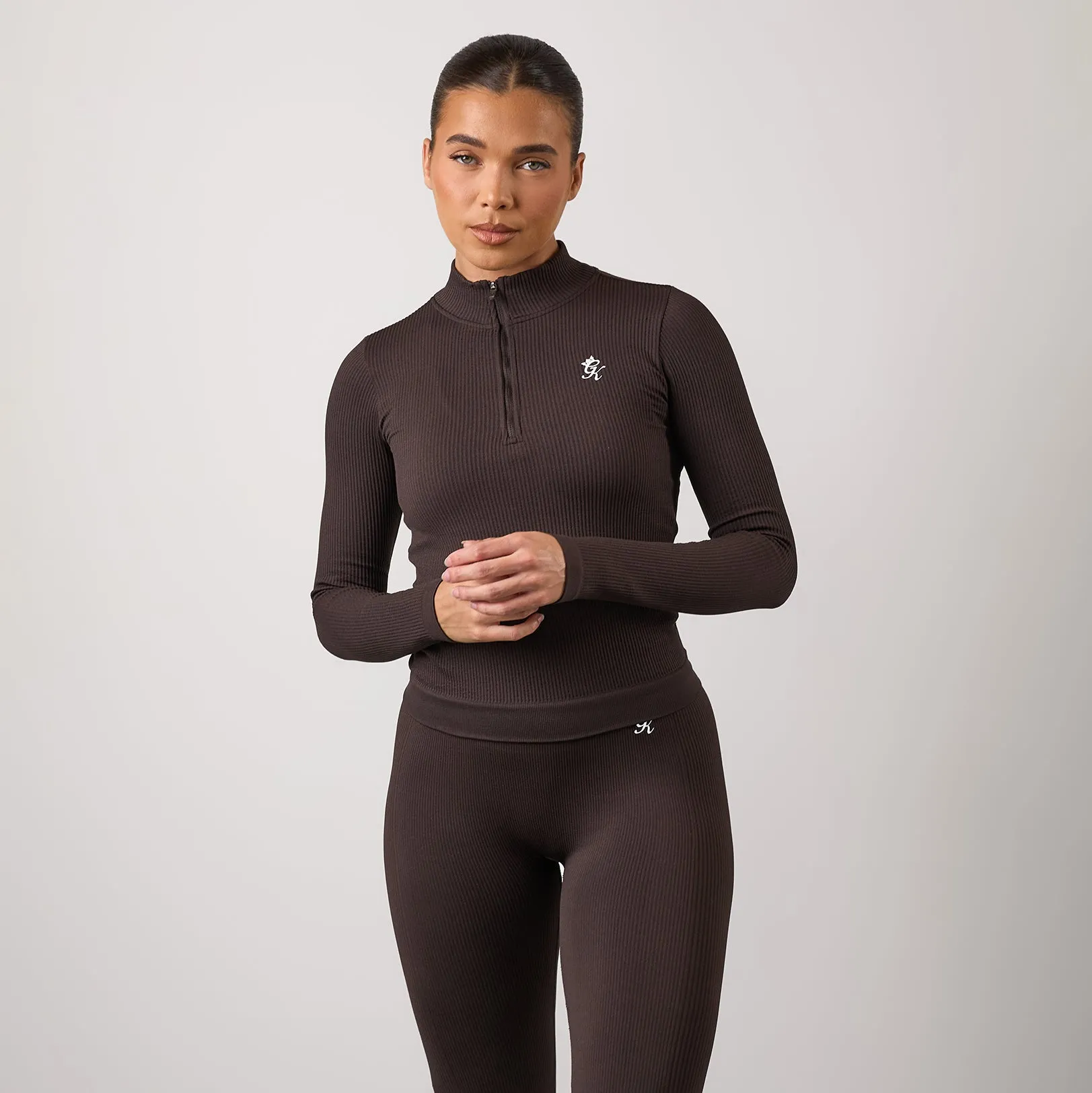 Gym King Formation Rib Longline 1/4 Zip Funnel - Cocoa sold by The Gym King product image thumbnail 2