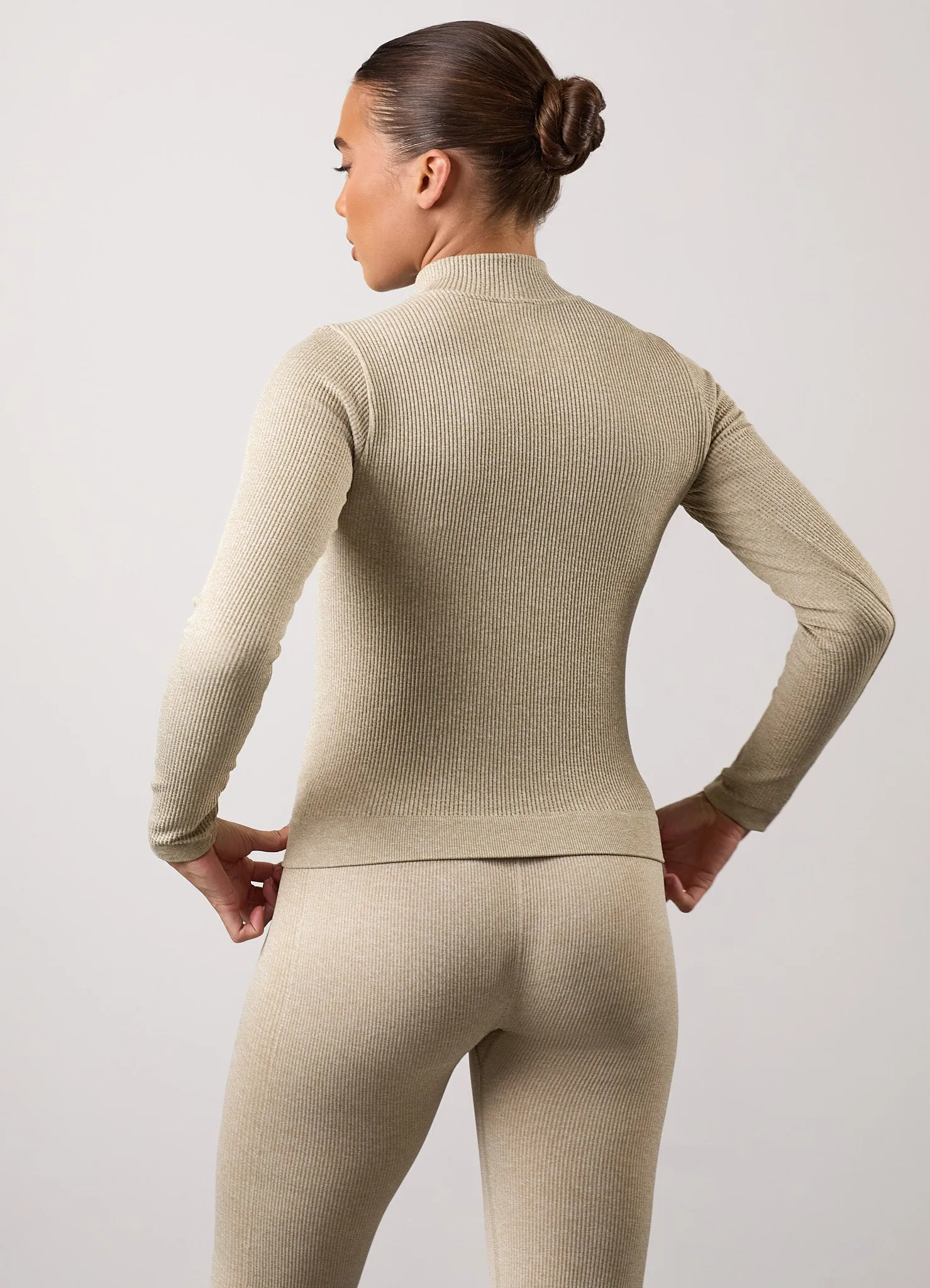 Gym King Formation Rib Longline 1/4 Zip Funnel - Oatmeal Marl sold by The Gym King product image thumbnail 3