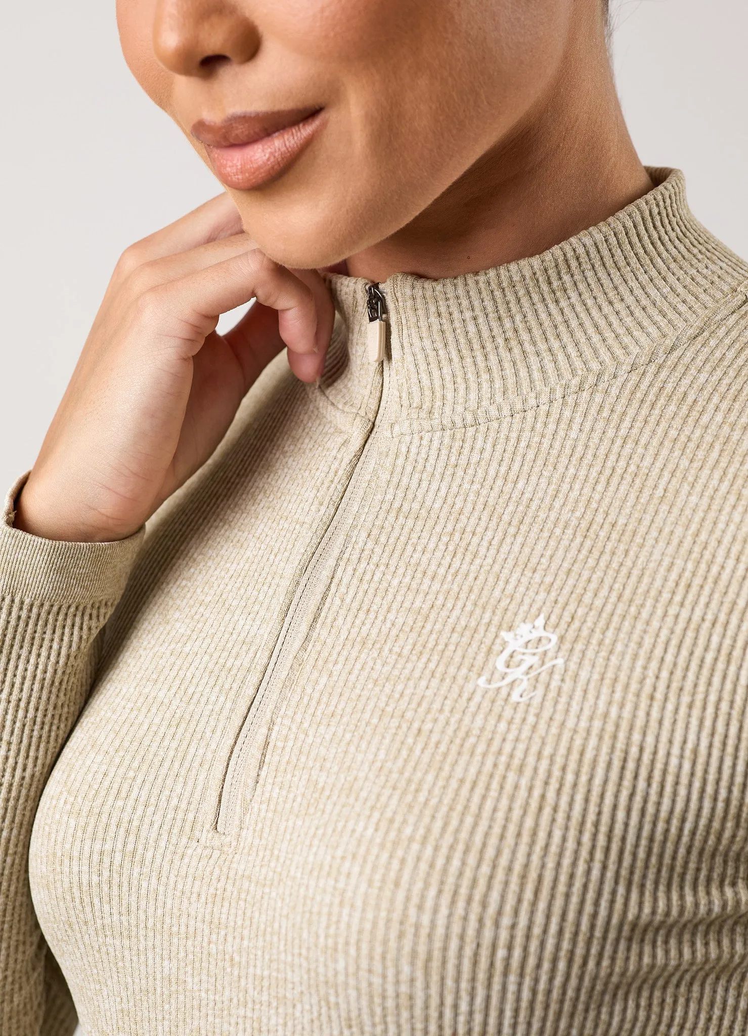 Gym King Formation Rib Longline 1/4 Zip Funnel - Oatmeal Marl sold by The Gym King product image thumbnail 4