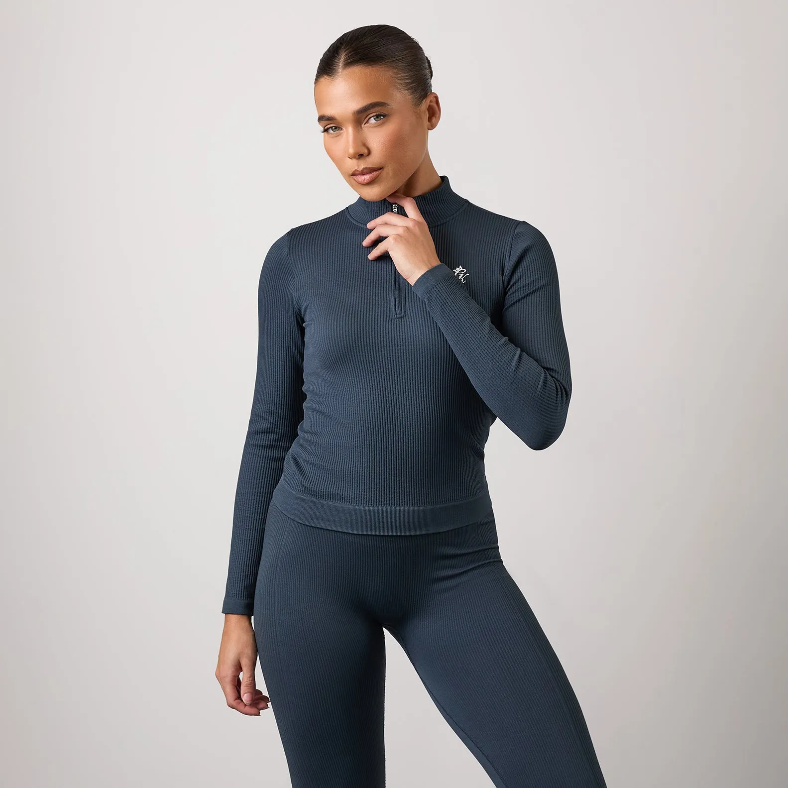 Gym King Formation Rib Longline 1/4 Zip Funnel - Deep Slate Blue sold by The Gym King product image thumbnail 2