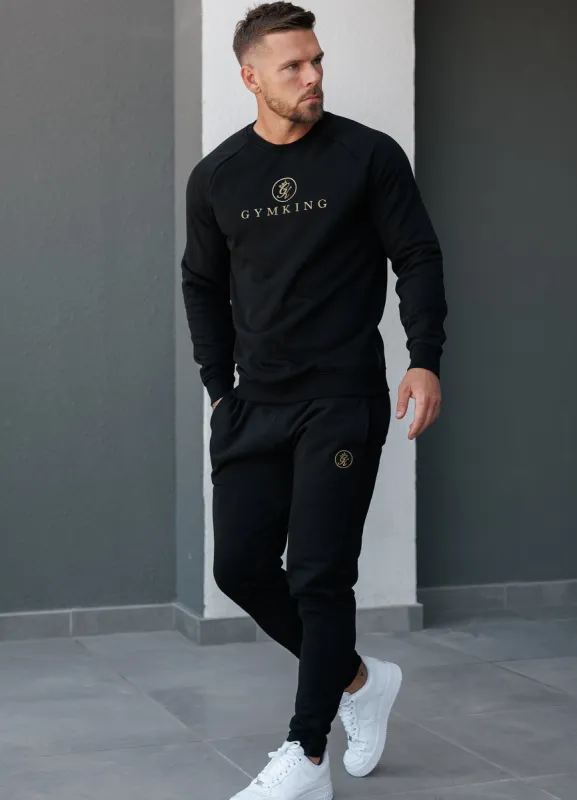 Gym King Pro Logo Crew Tracksuit - Black/Gold sold by The Gym King