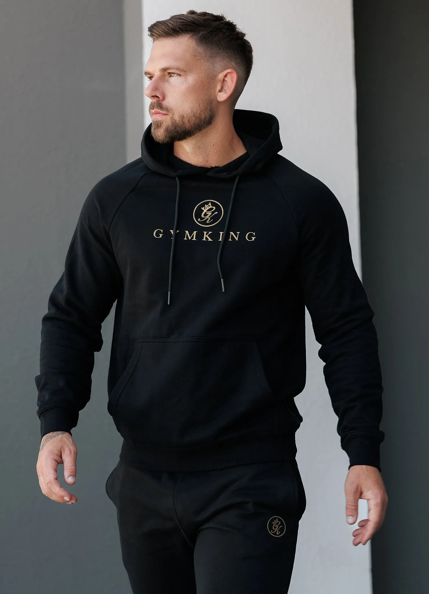 Gym King Pro Logo Fleece Hood Tracksuit - Black/Gold sold by The Gym King product image thumbnail 3