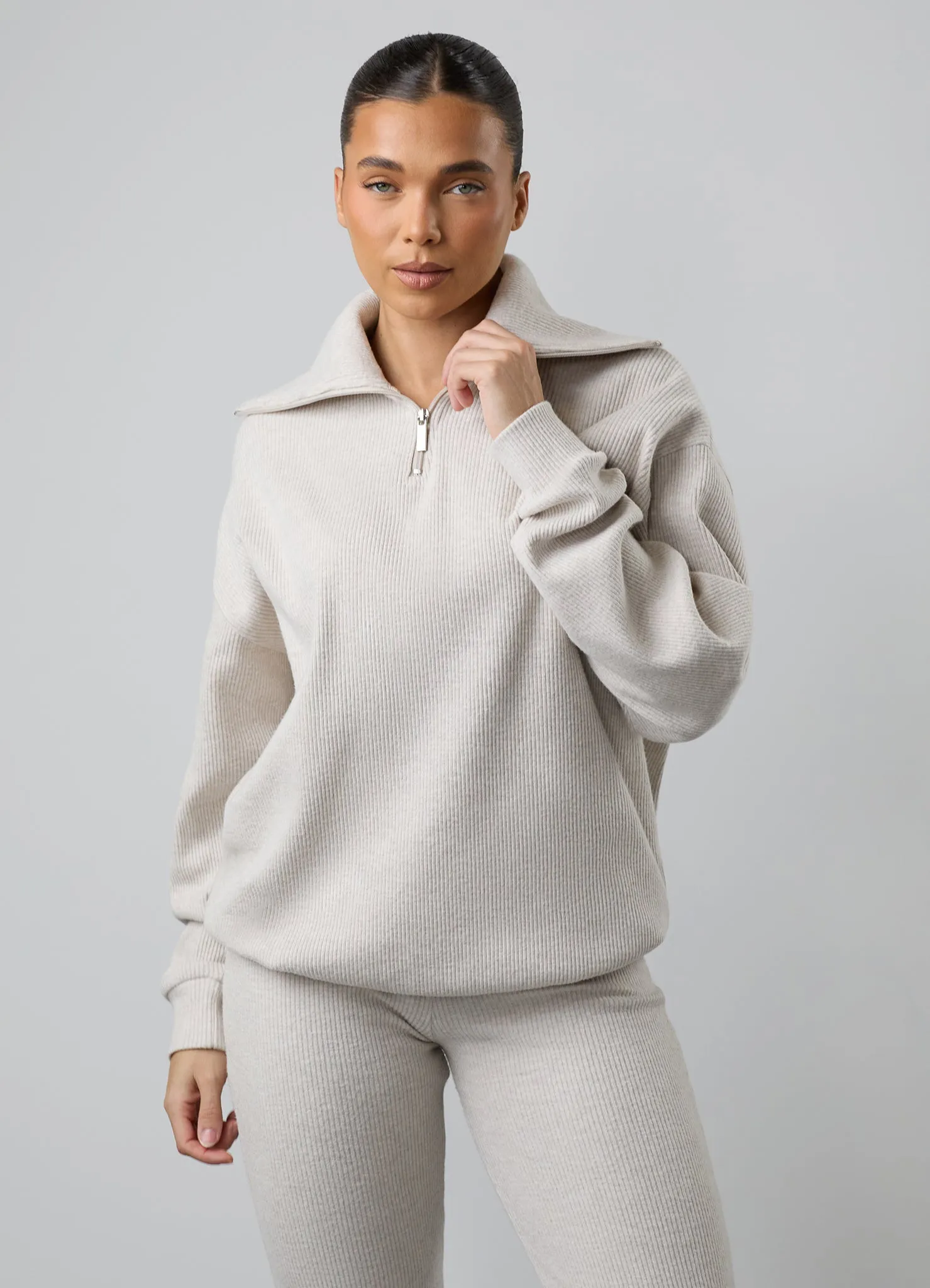 Gym King Serenity High Neck Funnel Tracksuit - Light Oatmeal Marl sold by The Gym King product image thumbnail 3