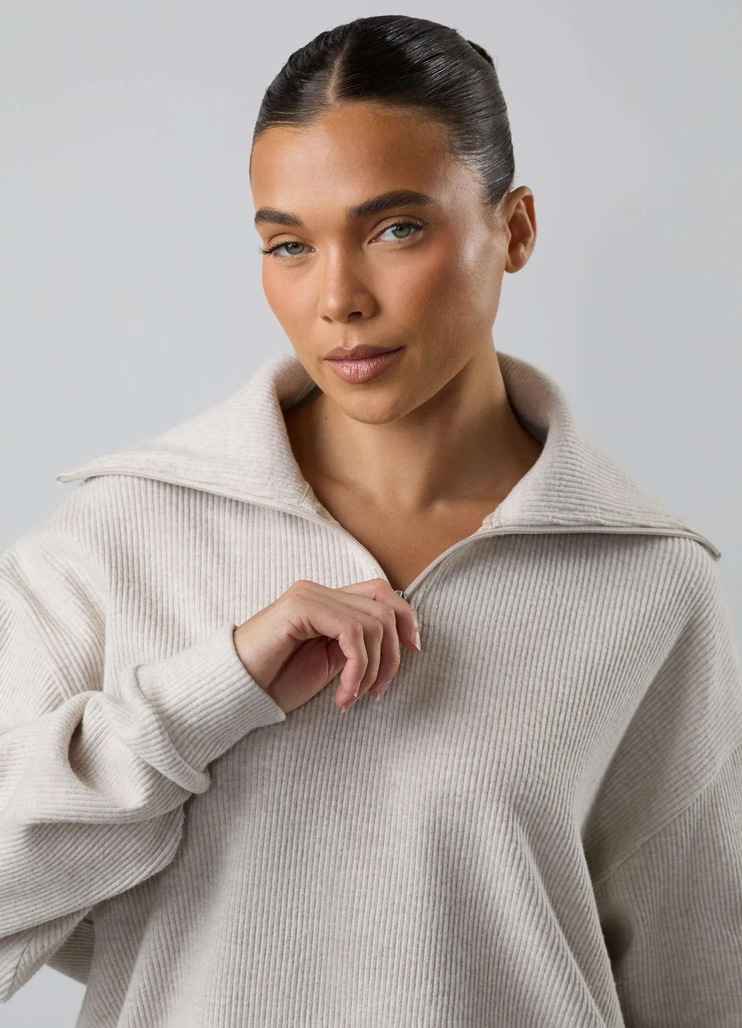 Gym King Serenity High Neck Funnel Tracksuit - Light Oatmeal Marl sold by The Gym King product image thumbnail 5