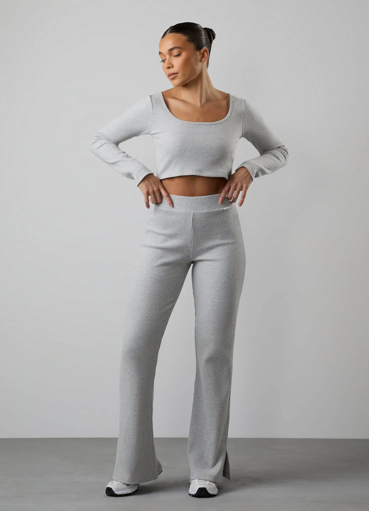 Gym King Serenity Rib Flared Split Hem Trouser - Grey Marl sold by The Gym King product image thumbnail 5