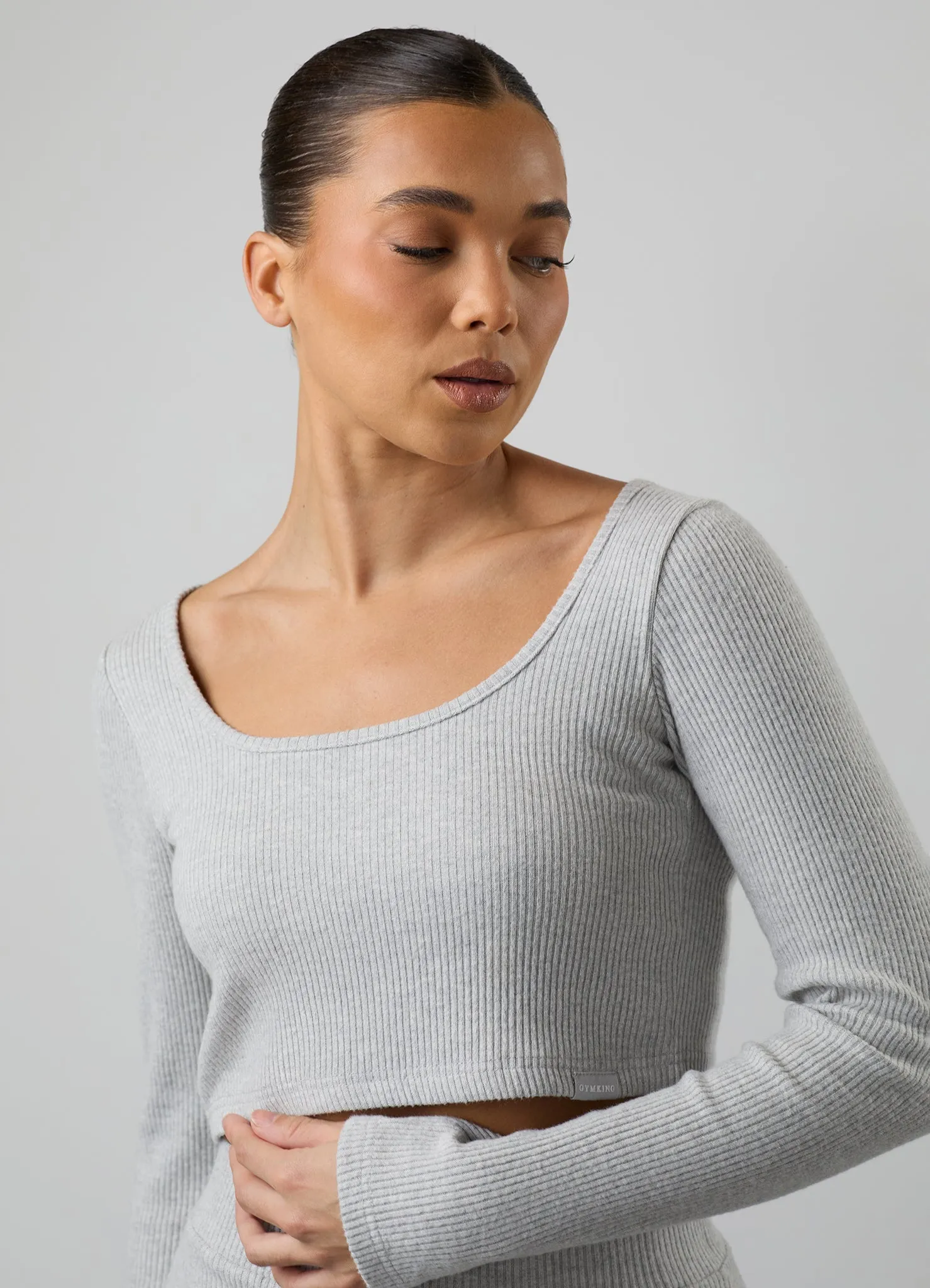 Gym King Serenity Rib Square Neck Long Sleeve Tee - Grey Marl sold by The Gym King product image thumbnail 4