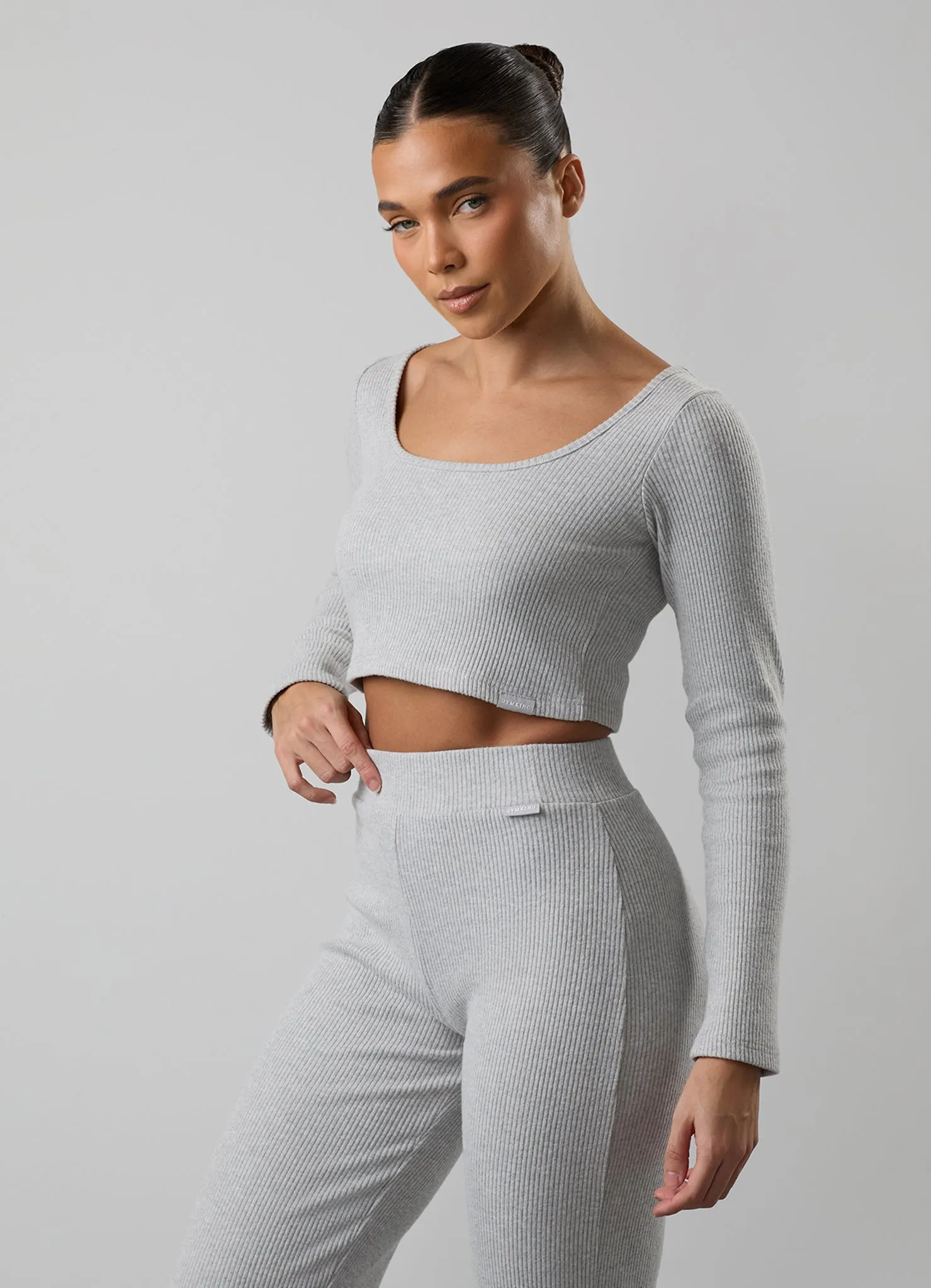 Gym King Serenity Rib Square Neck Long Sleeve Tee - Grey Marl sold by The Gym King