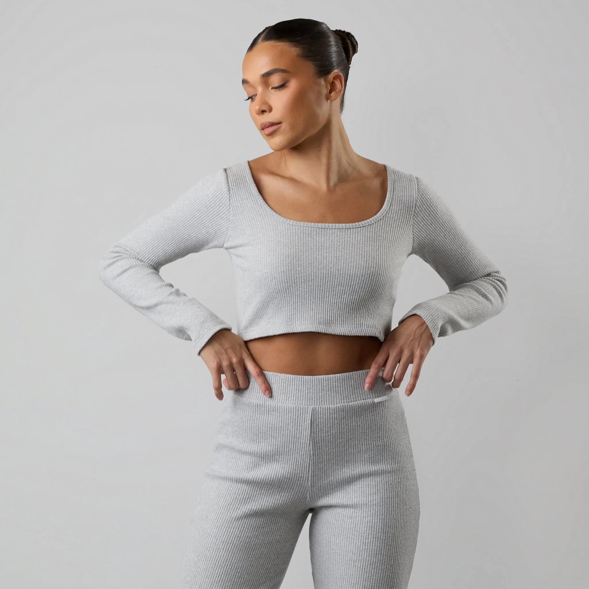 Gym King Serenity Rib Square Neck Long Sleeve Tee - Grey Marl sold by The Gym King product image thumbnail 2