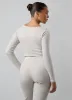 Gym King Serenity Rib Square Neck Long Sleeve Tee - Light Oatmeal Marl sold by The Gym King