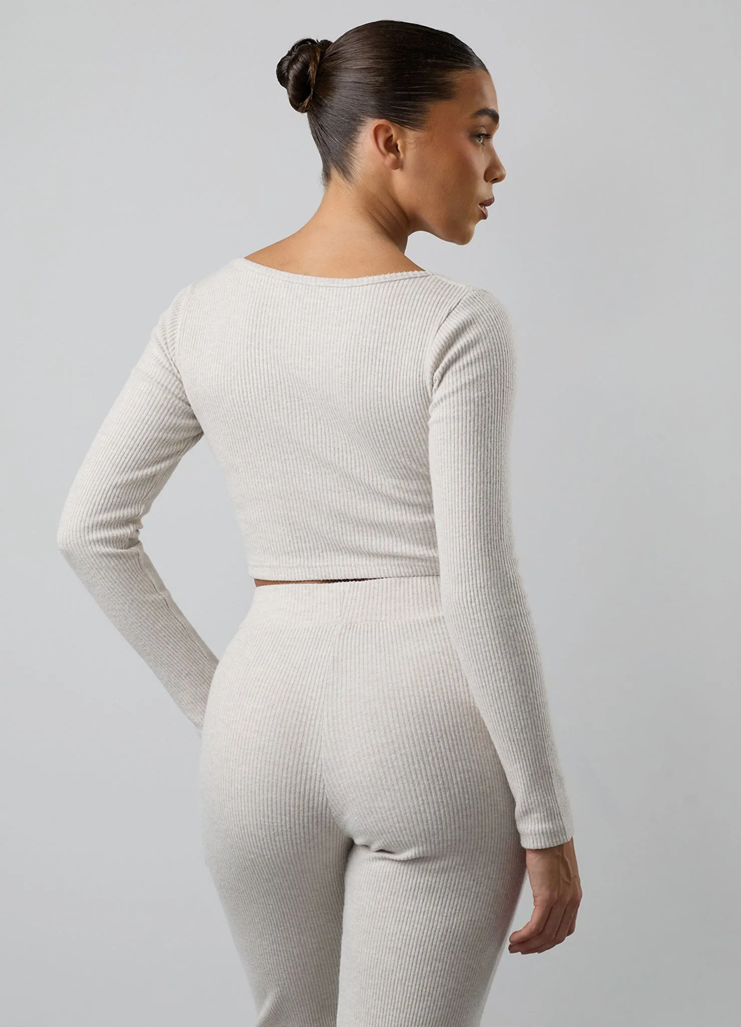 Gym King Serenity Rib Square Neck Long Sleeve Tee - Light Oatmeal Marl sold by The Gym King product image thumbnail 3