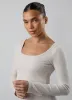 Gym King Serenity Rib Square Neck Long Sleeve Tee - Light Oatmeal Marl sold by The Gym King