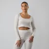 Gym King Serenity Rib Square Neck Long Sleeve Tee - Light Oatmeal Marl sold by The Gym King
