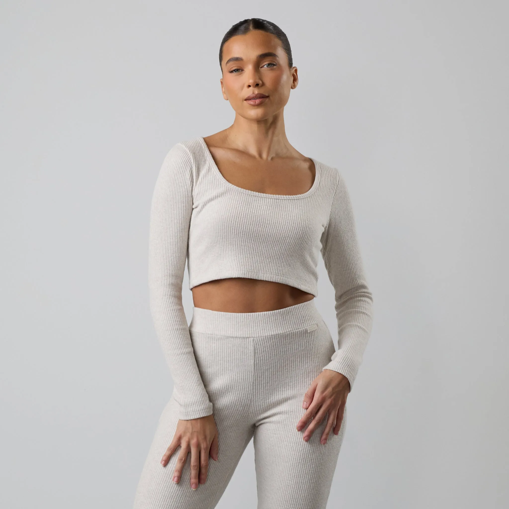 Gym King Serenity Rib Square Neck Long Sleeve Tee - Light Oatmeal Marl sold by The Gym King product image thumbnail 2