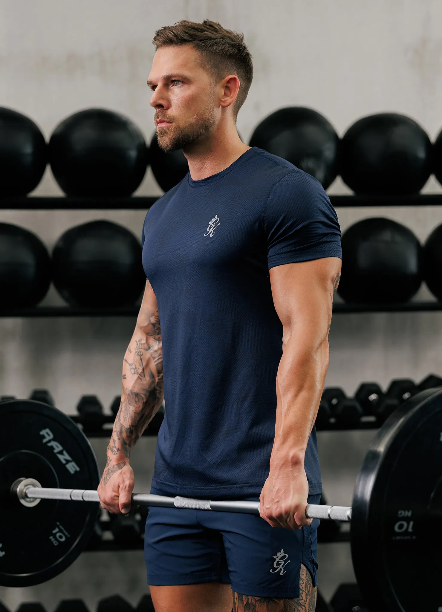 Gym King Geometric Knit Tee - Navy sold by The Gym King