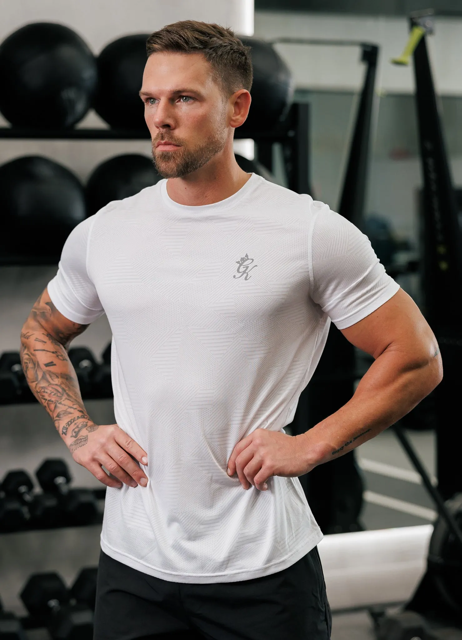 Gym King Geometric Knit Tee - White sold by The Gym King