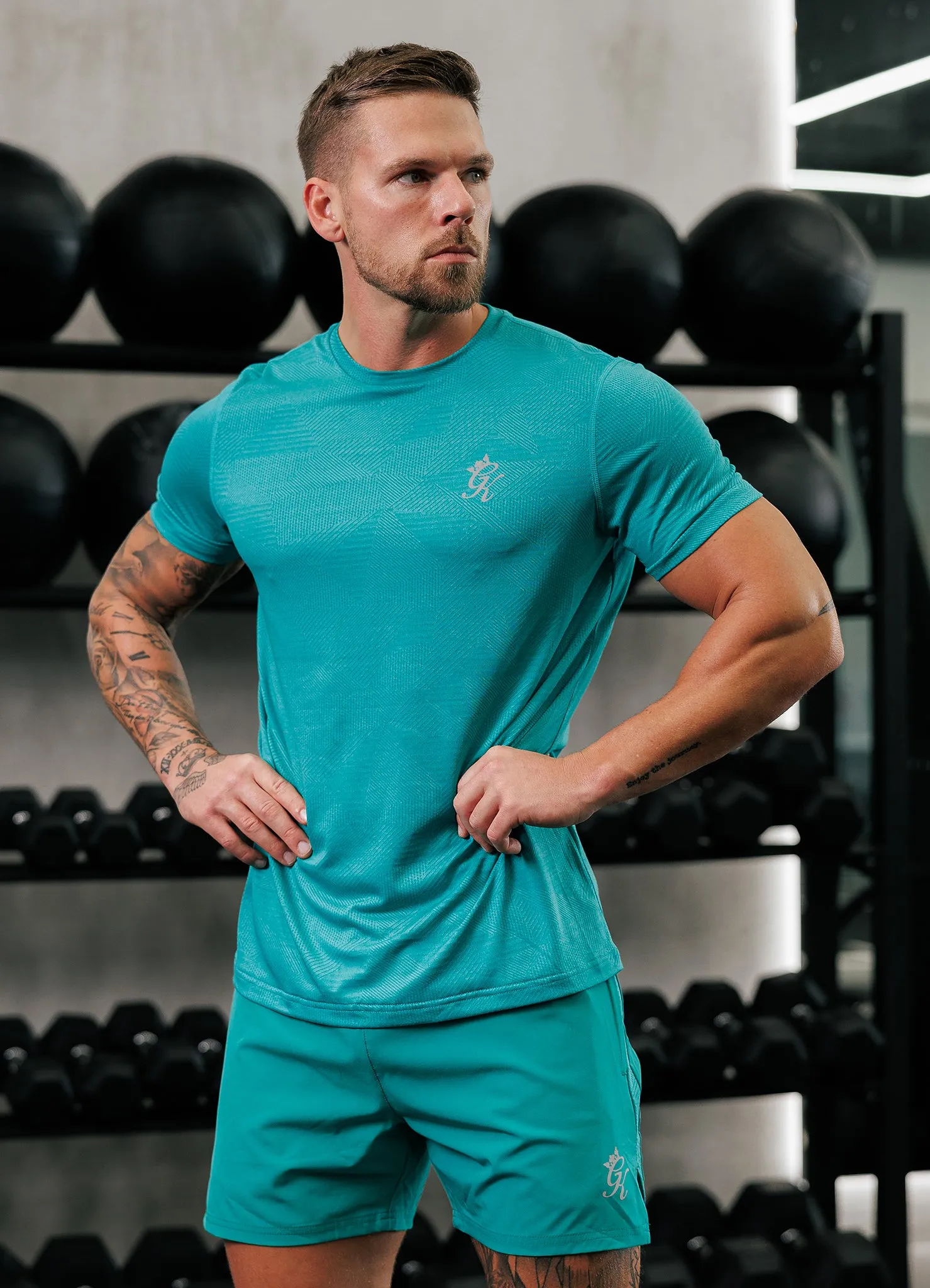 Gym King Geometric Knit Tee - Ultra Marine Green sold by The Gym King