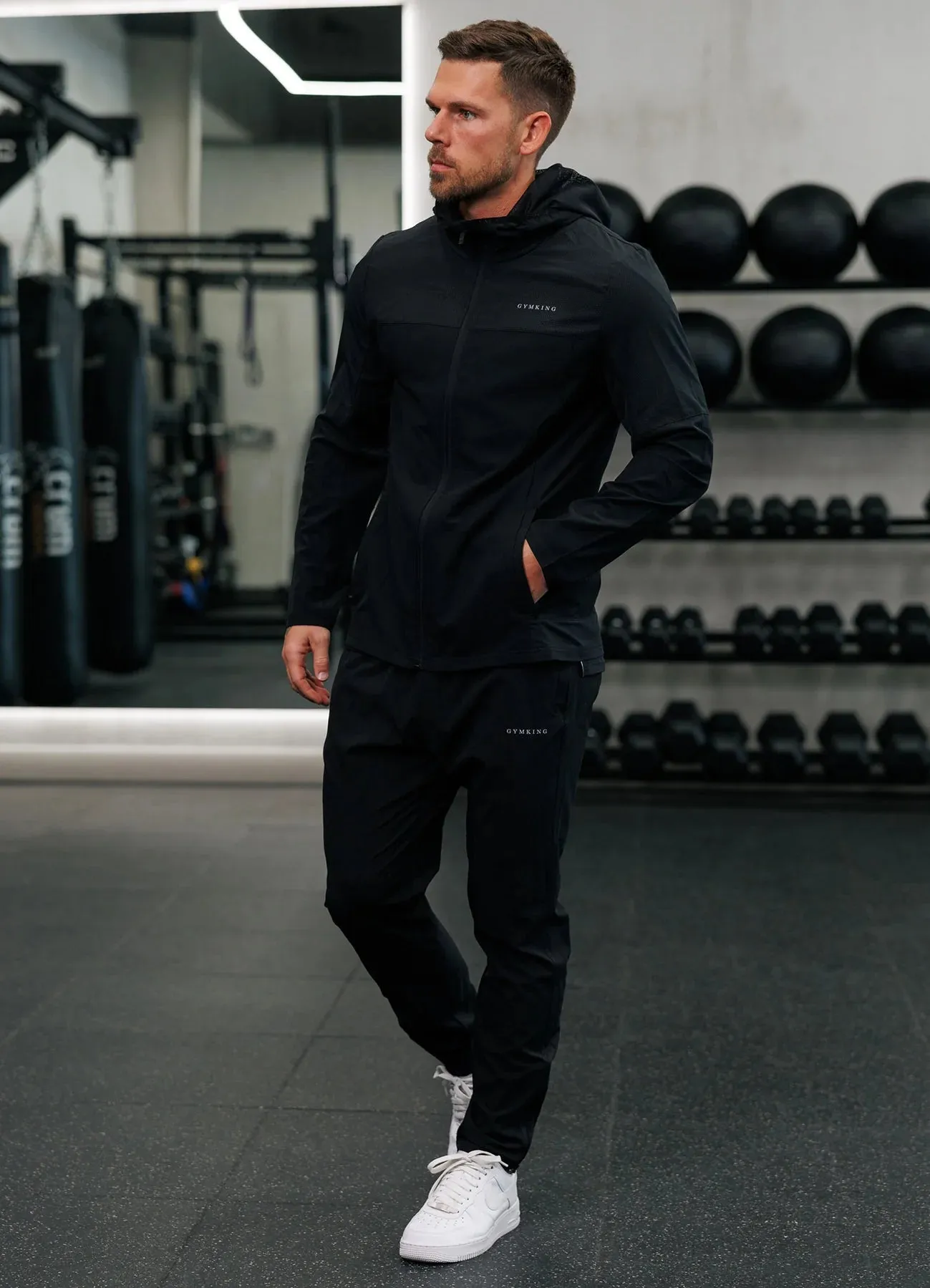 Gym King Hex Hood Tracksuit - Black/Fossil Grey sold by The Gym King