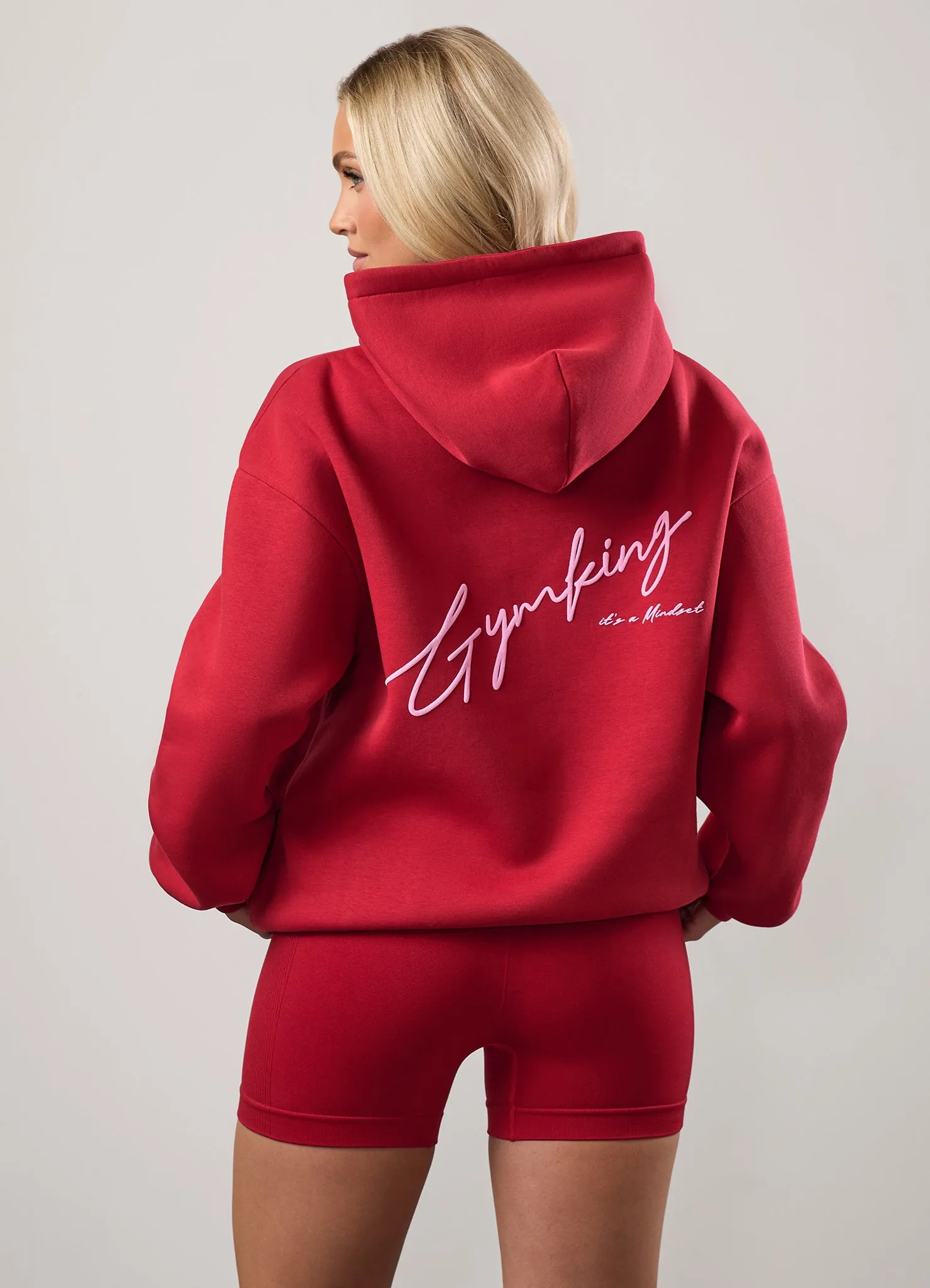 Gym King Script Mindset Oversized Fit Hood - Scarlet Red sold by The Gym King