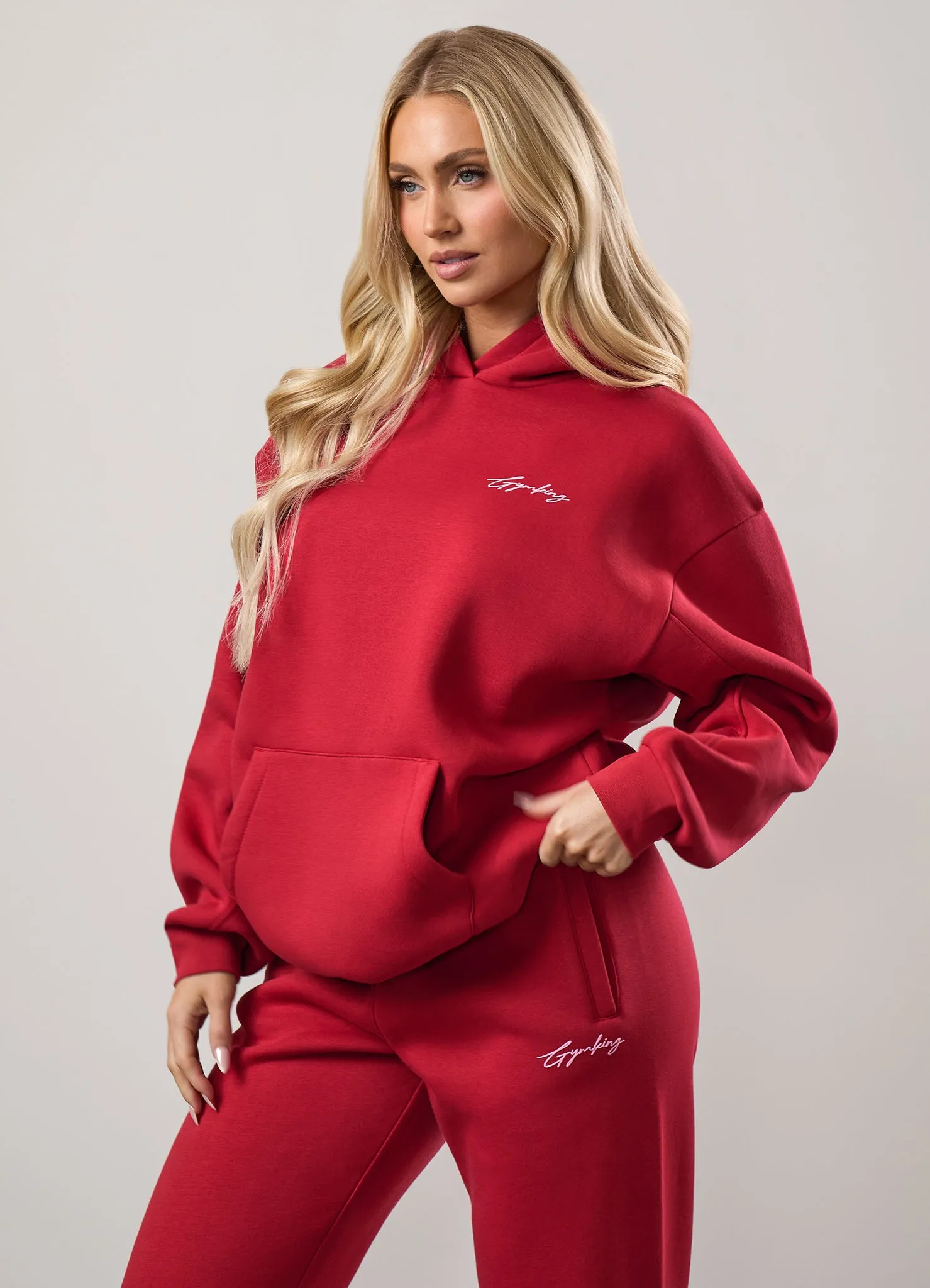 Gym King Script Mindset Oversized Fit Hood - Scarlet Red sold by The Gym King product image thumbnail 3