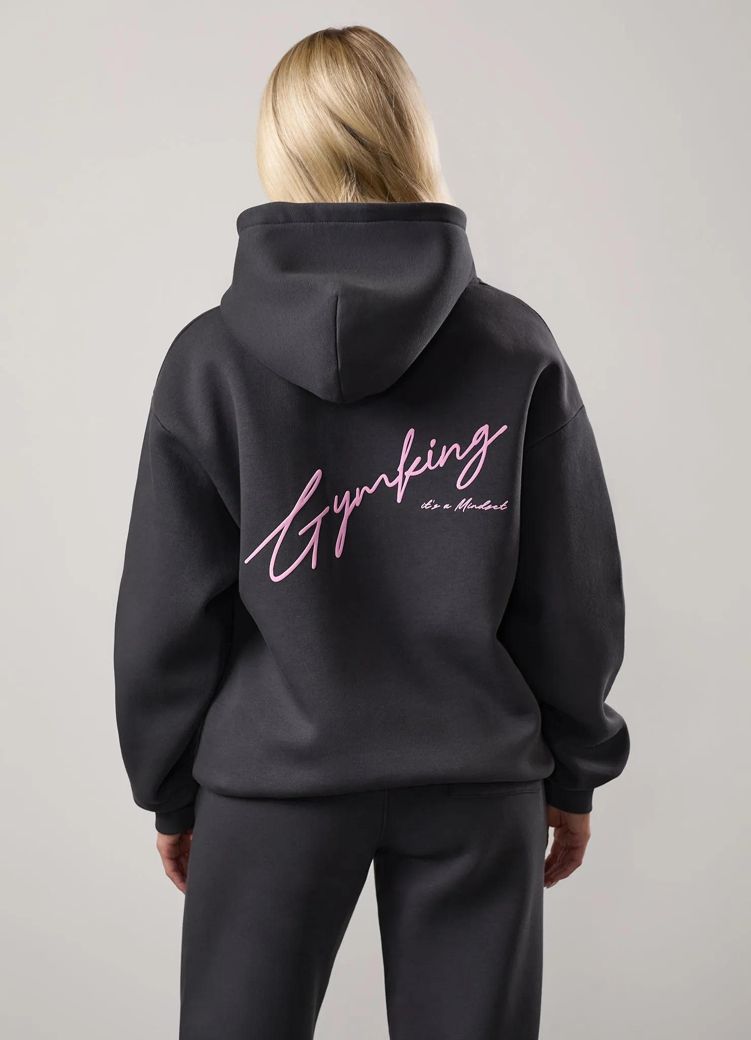 Gym King Script Mindset Oversized Fit Hood - Dark Pewter sold by The Gym King