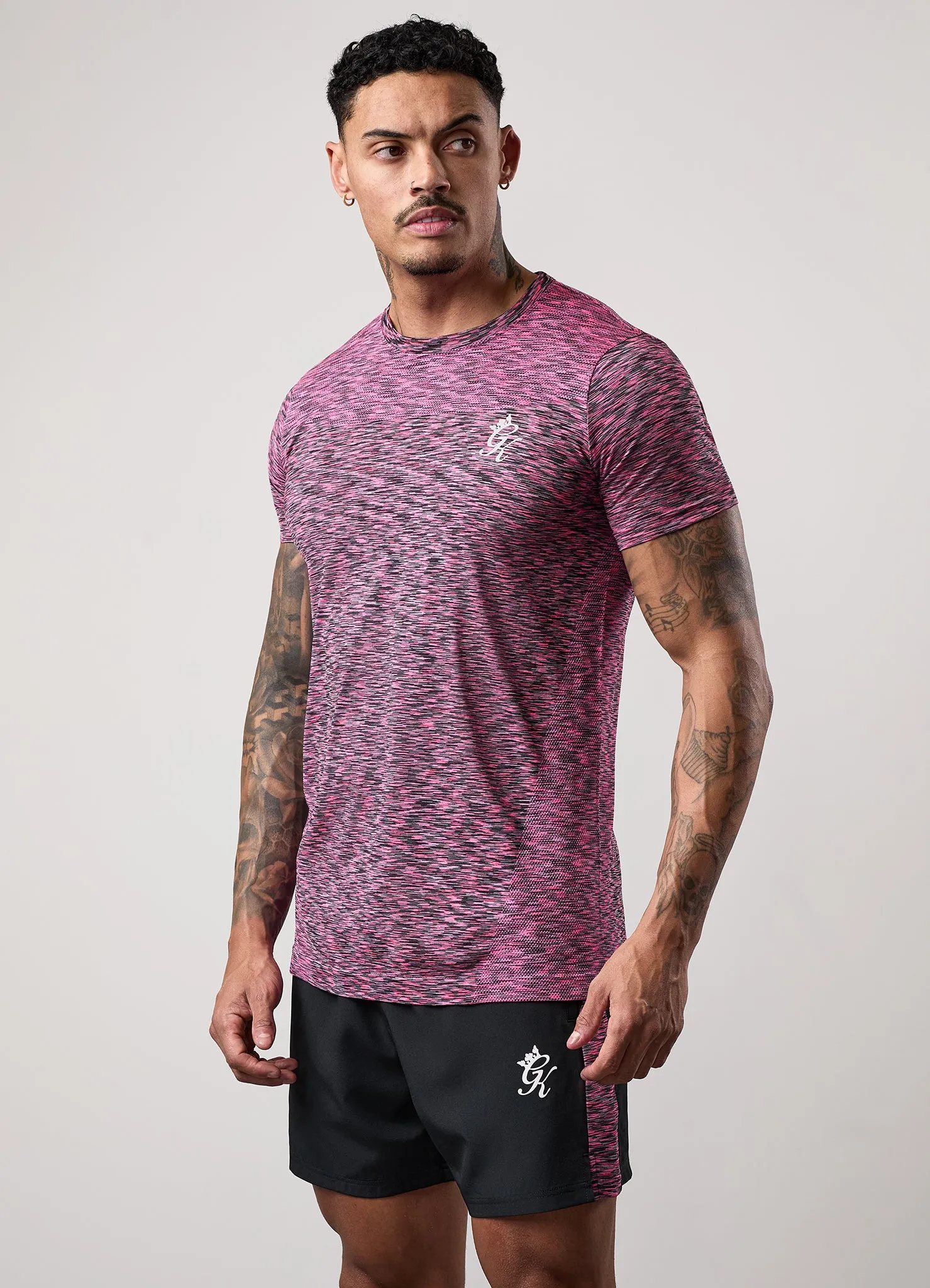 Gym King Seamless Space Dye Tee - Black/Pink sold by The Gym King
