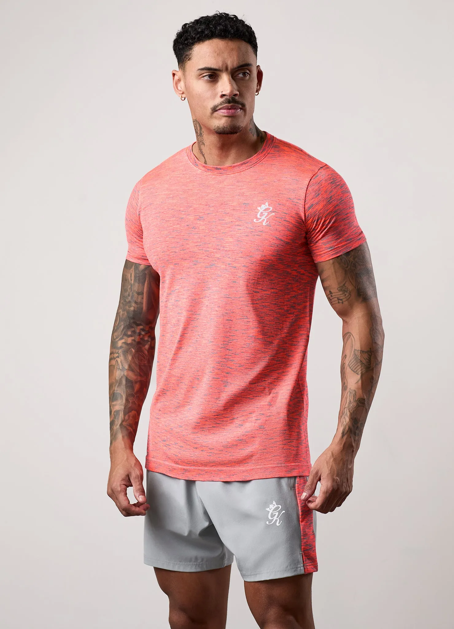 Gym King Seamless Space Dye Tee - Urban Grey/Coral sold by The Gym King