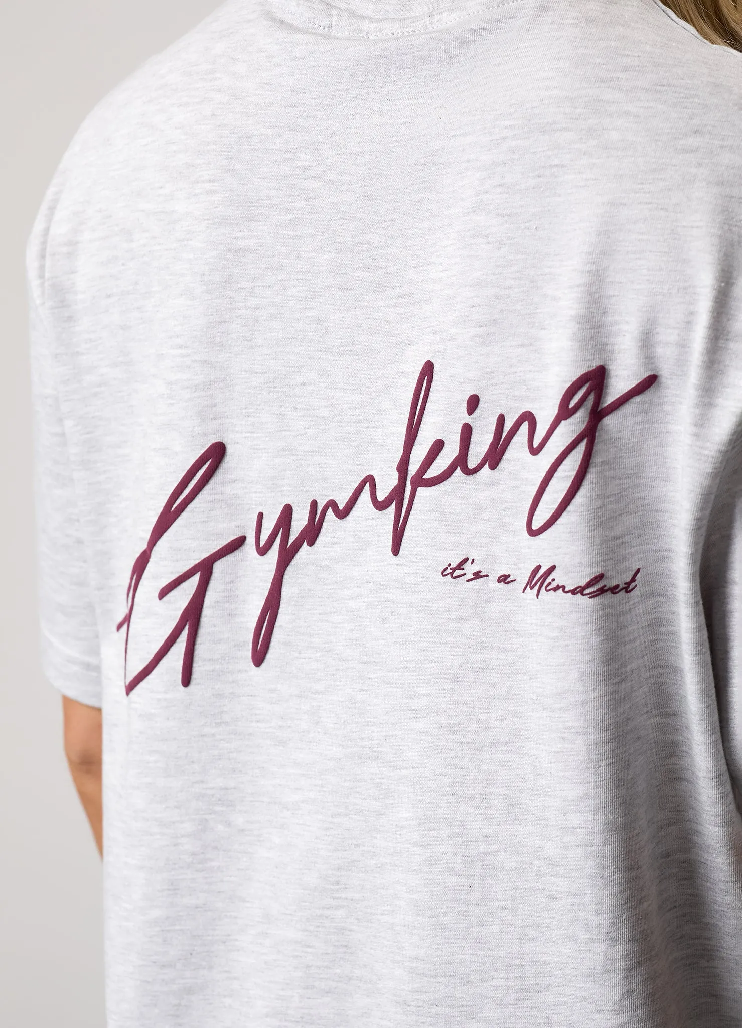 Gym King Script Mindset Boyfriend Tee - Snow Marl/Fig sold by The Gym King product image thumbnail 4