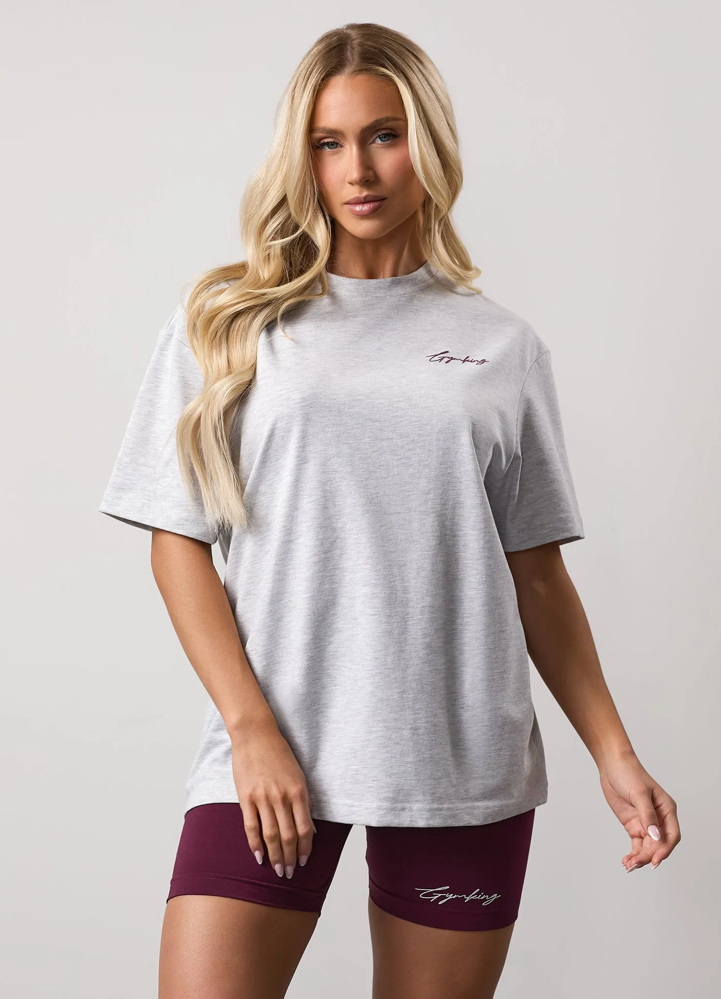Gym King Script Mindset Boyfriend Tee - Snow Marl/Fig sold by The Gym King product image thumbnail 3
