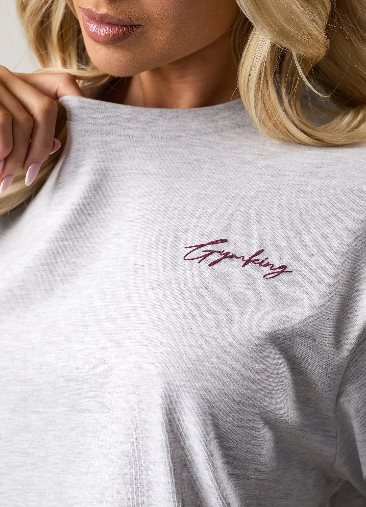 Gym King Script Mindset Boyfriend Tee - Snow Marl/Fig sold by The Gym King product image thumbnail 5
