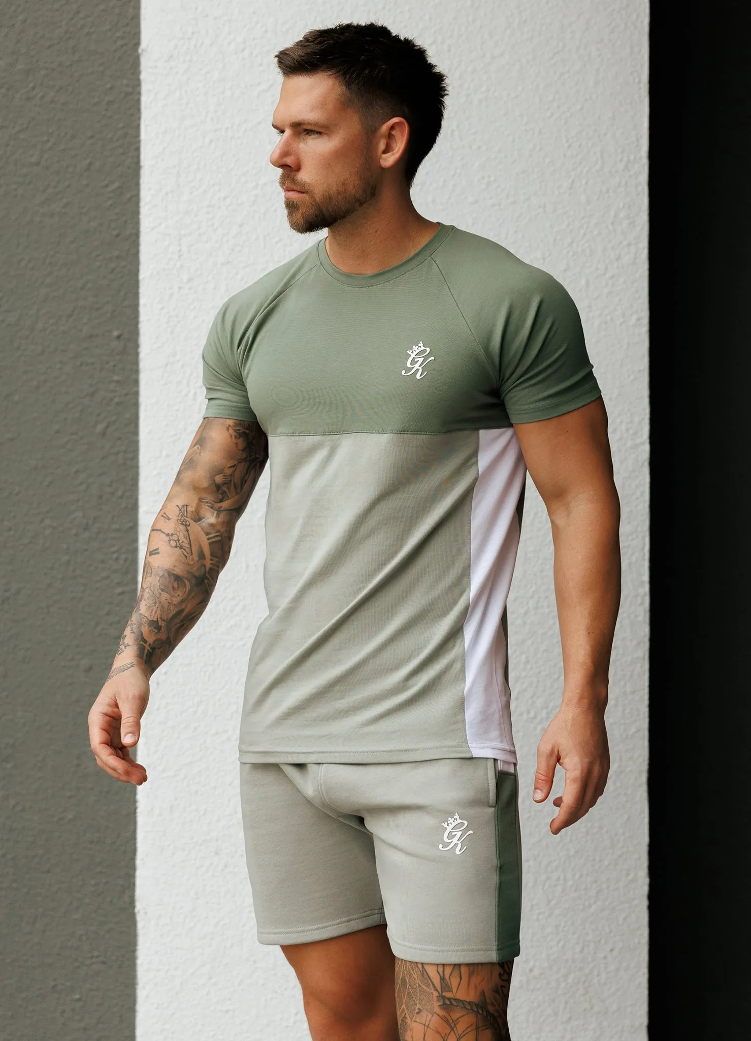 Gym King Contrast Panel Short - Fern/Soft Khaki/White sold by The Gym King product image thumbnail 4