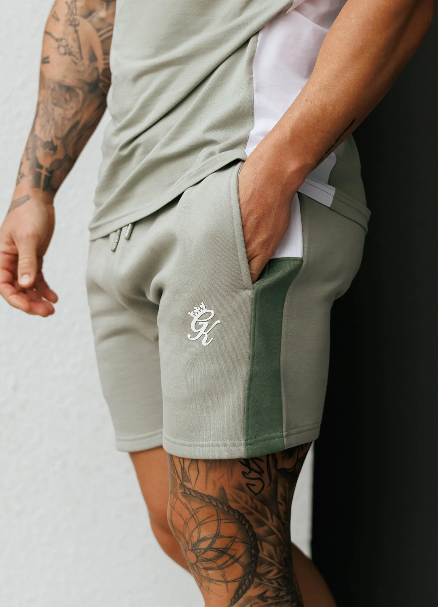 Gym King Contrast Panel Short - Fern/Soft Khaki/White sold by The Gym King