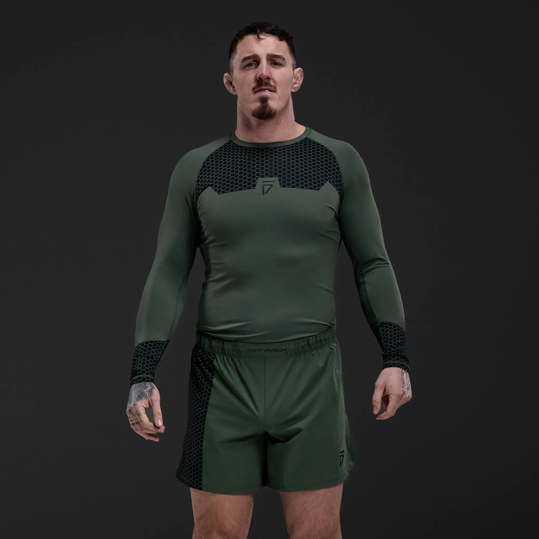 Gym King Fight Division Combat Long Sleeve Rash Guard - Deep Olive sold by The Gym King product image thumbnail 2