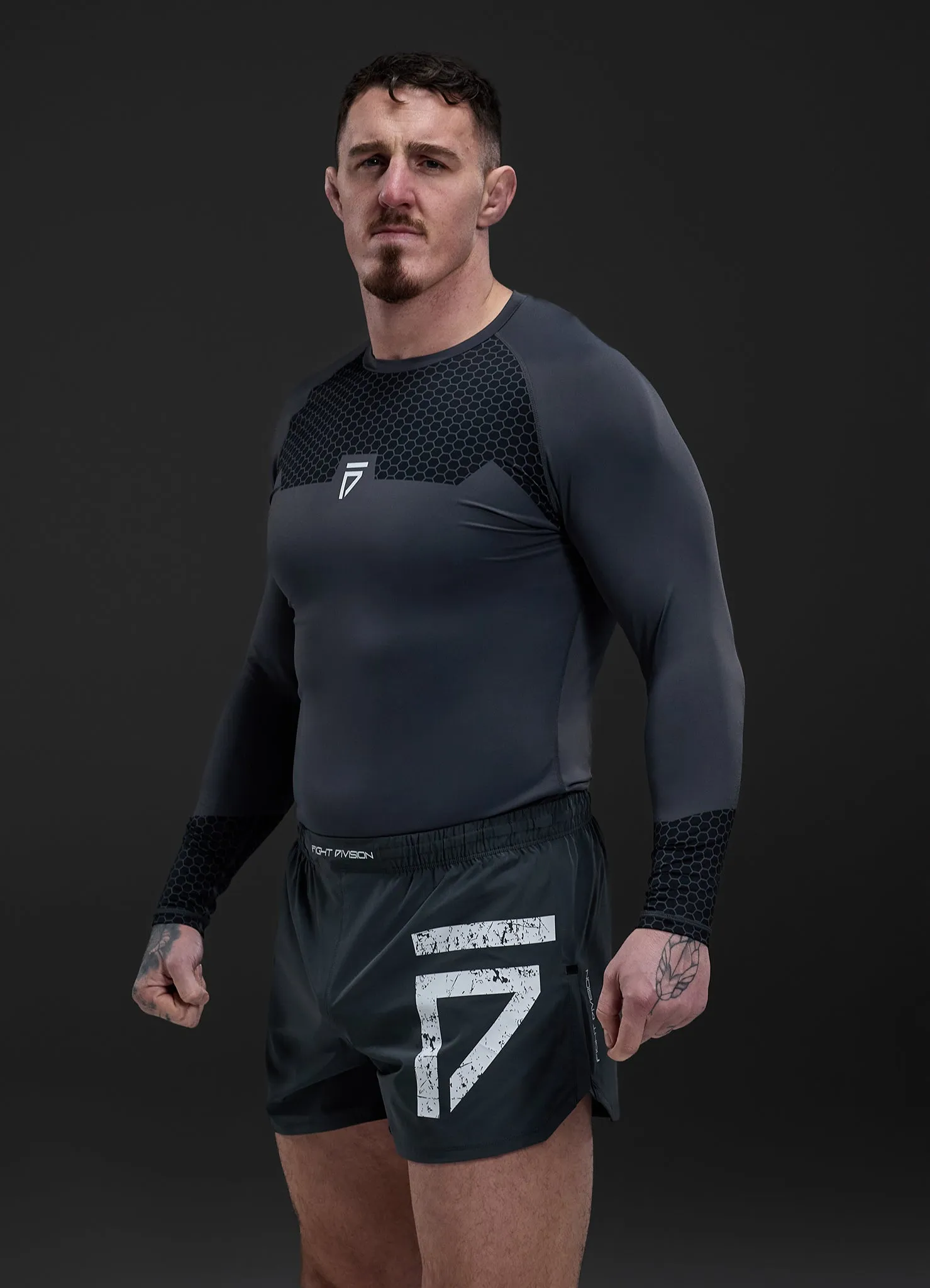 Gym King Fight Division Combat Long Sleeve Rash Guard - Graphite sold by The Gym King