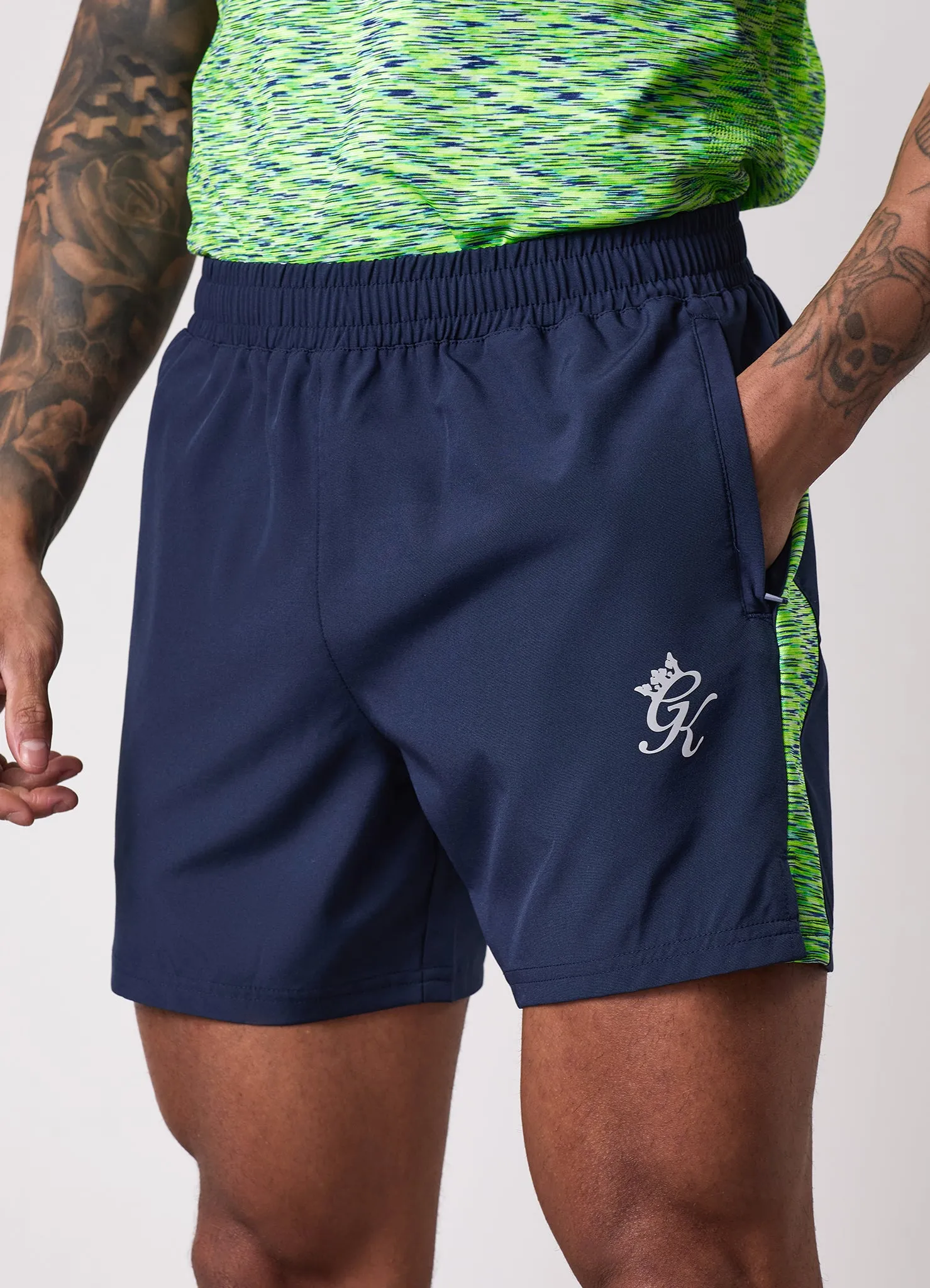 Gym King Space Dye Panel 5" Short - Navy/Lime/Navy Grindle sold by The Gym King