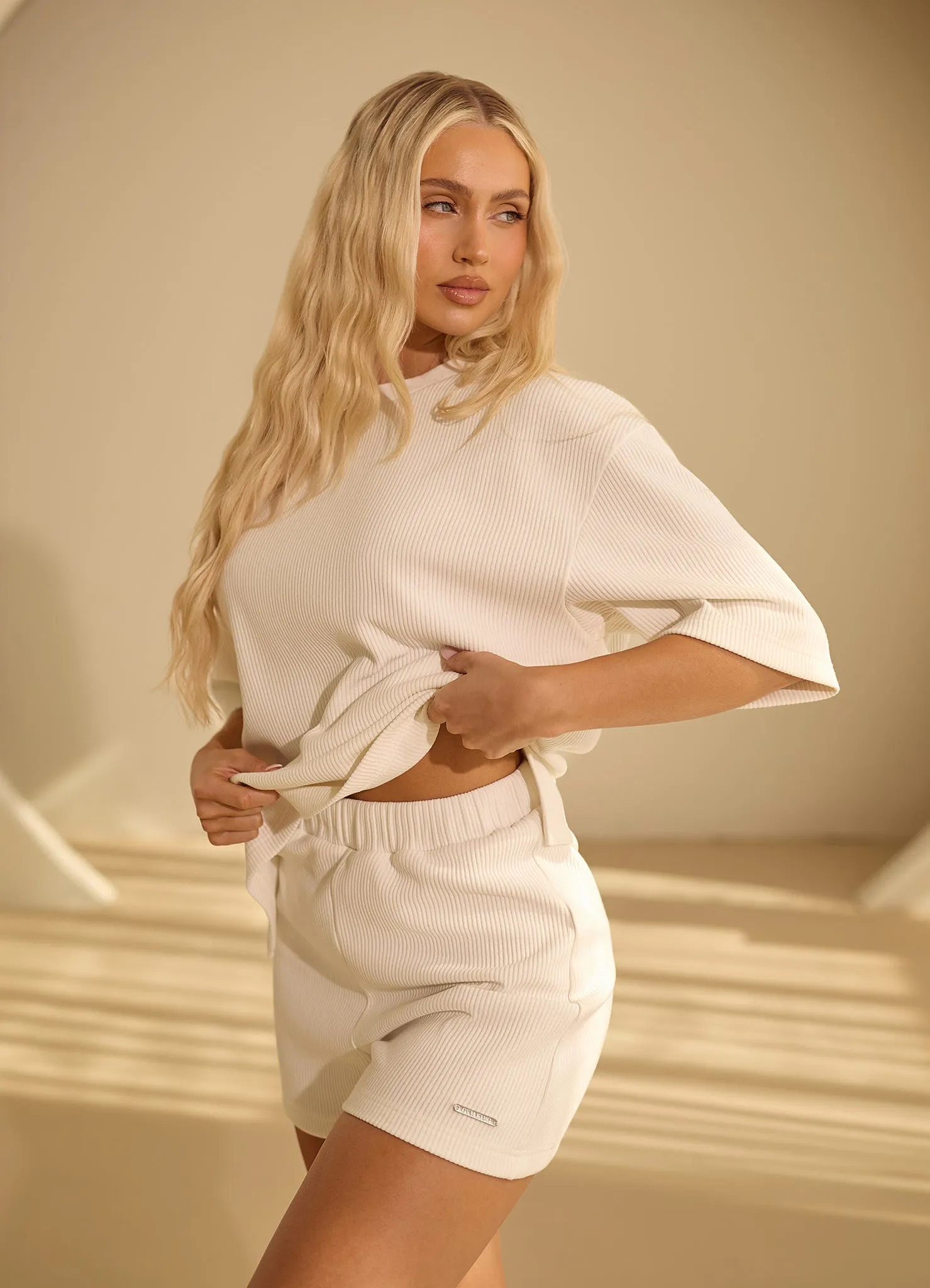 Gym King Rib Oversized Tee - Cream sold by The Gym King