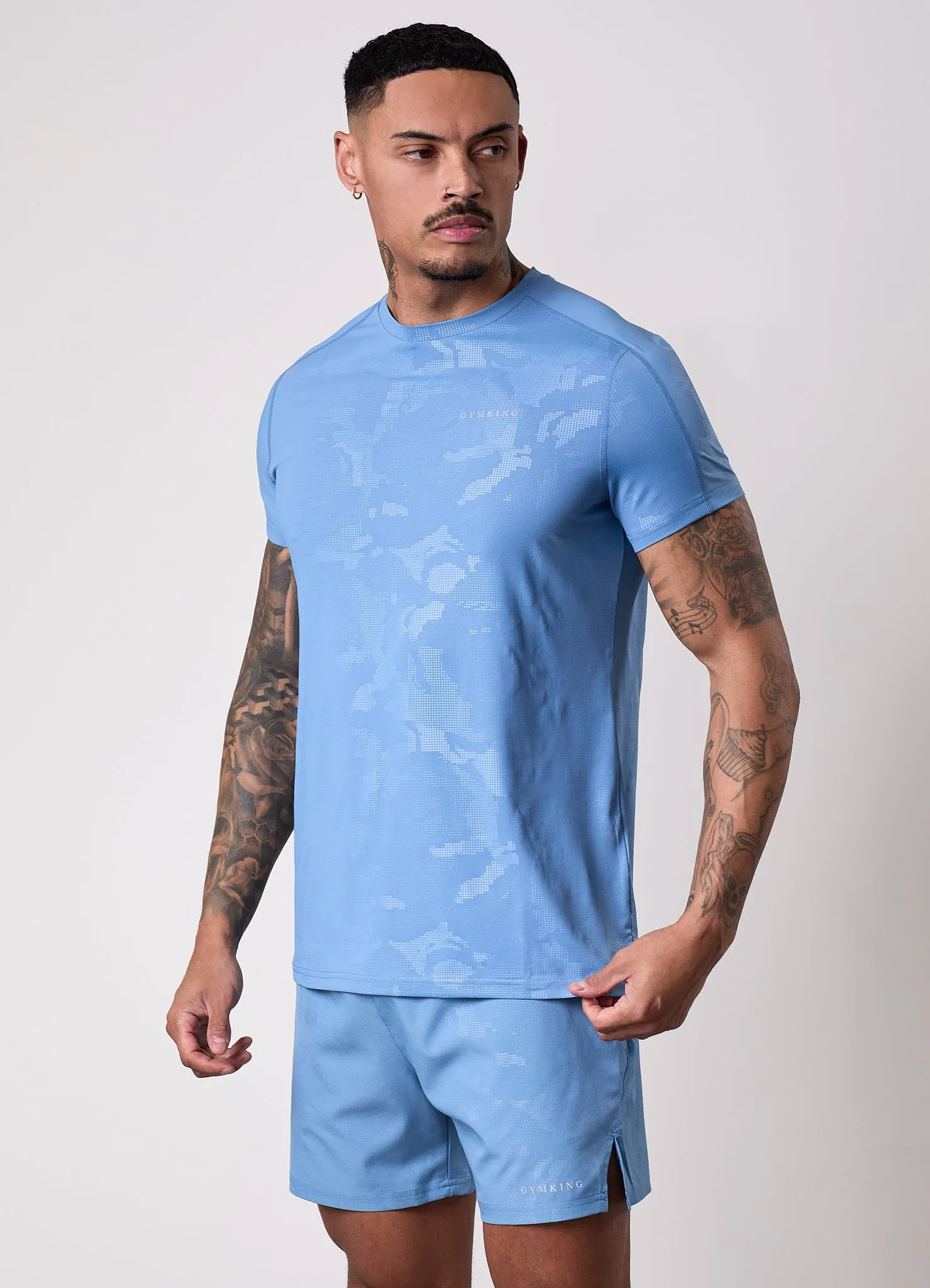 Gym King Debossed Camo Short Sleeve Tee - Coastal Blue sold by The Gym King