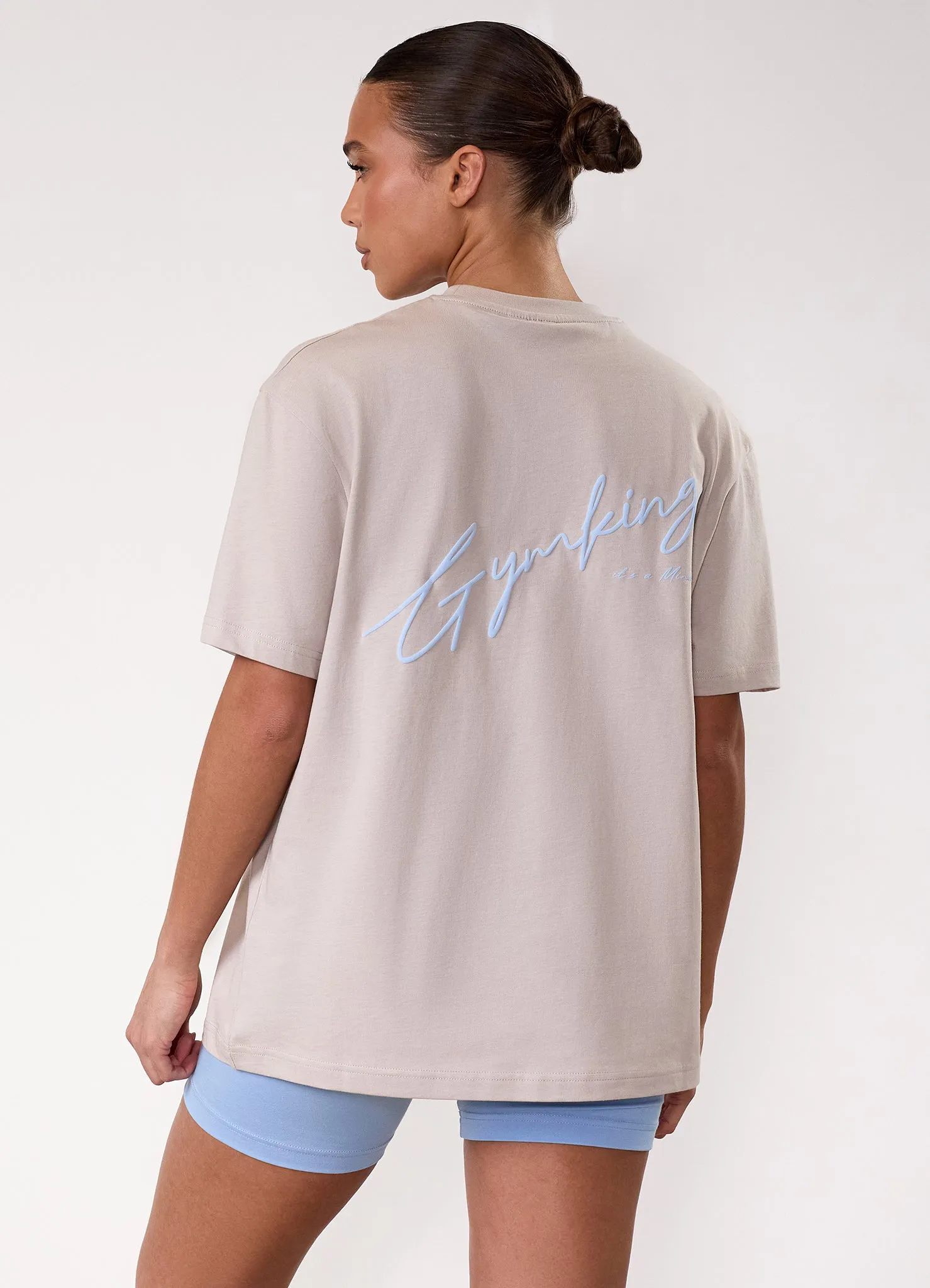 Gym King Script Mindset Boyfriend Tee - Light Stone/Sky Blue sold by The Gym King