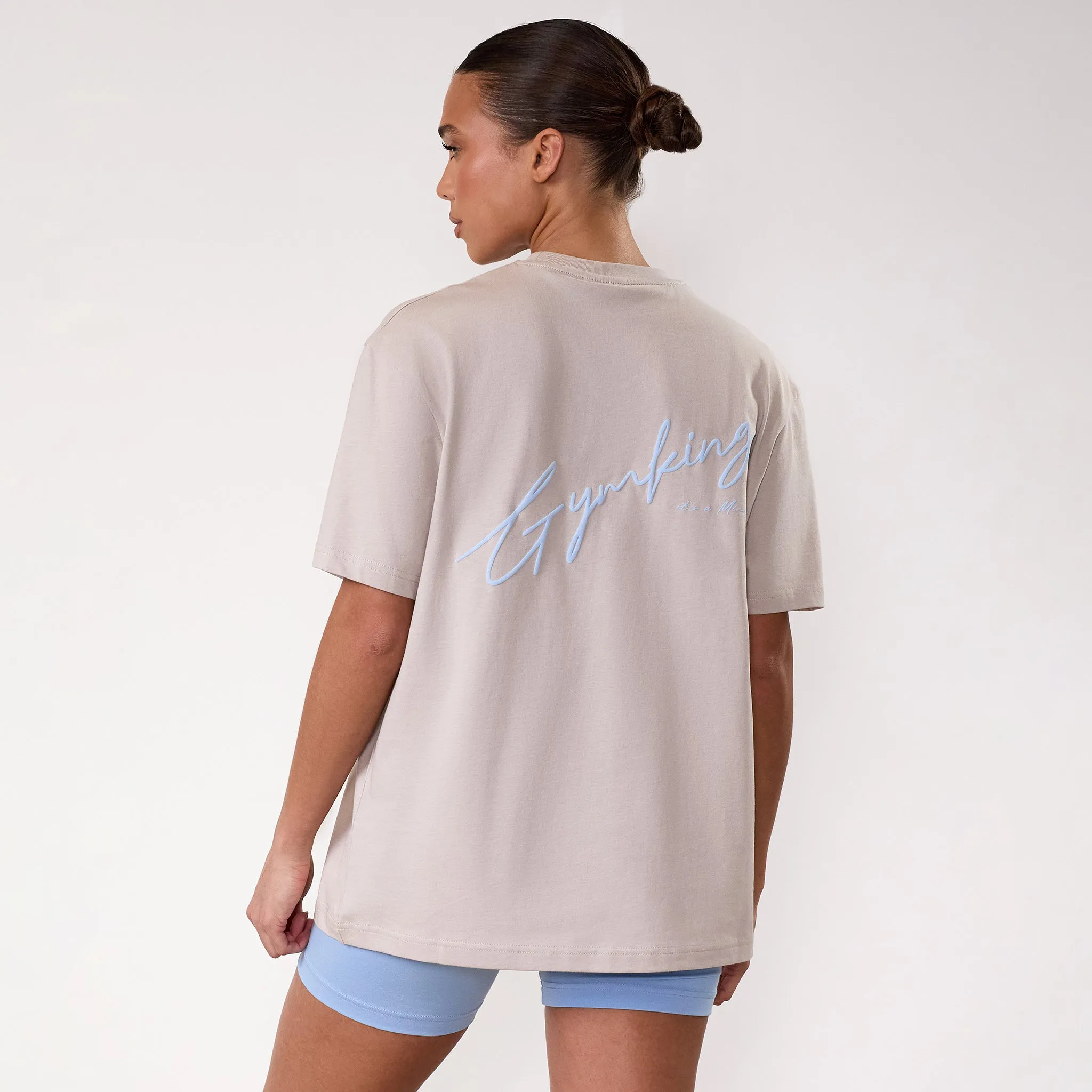 Gym King Script Mindset Boyfriend Tee - Light Stone/Sky Blue sold by The Gym King product image thumbnail 2