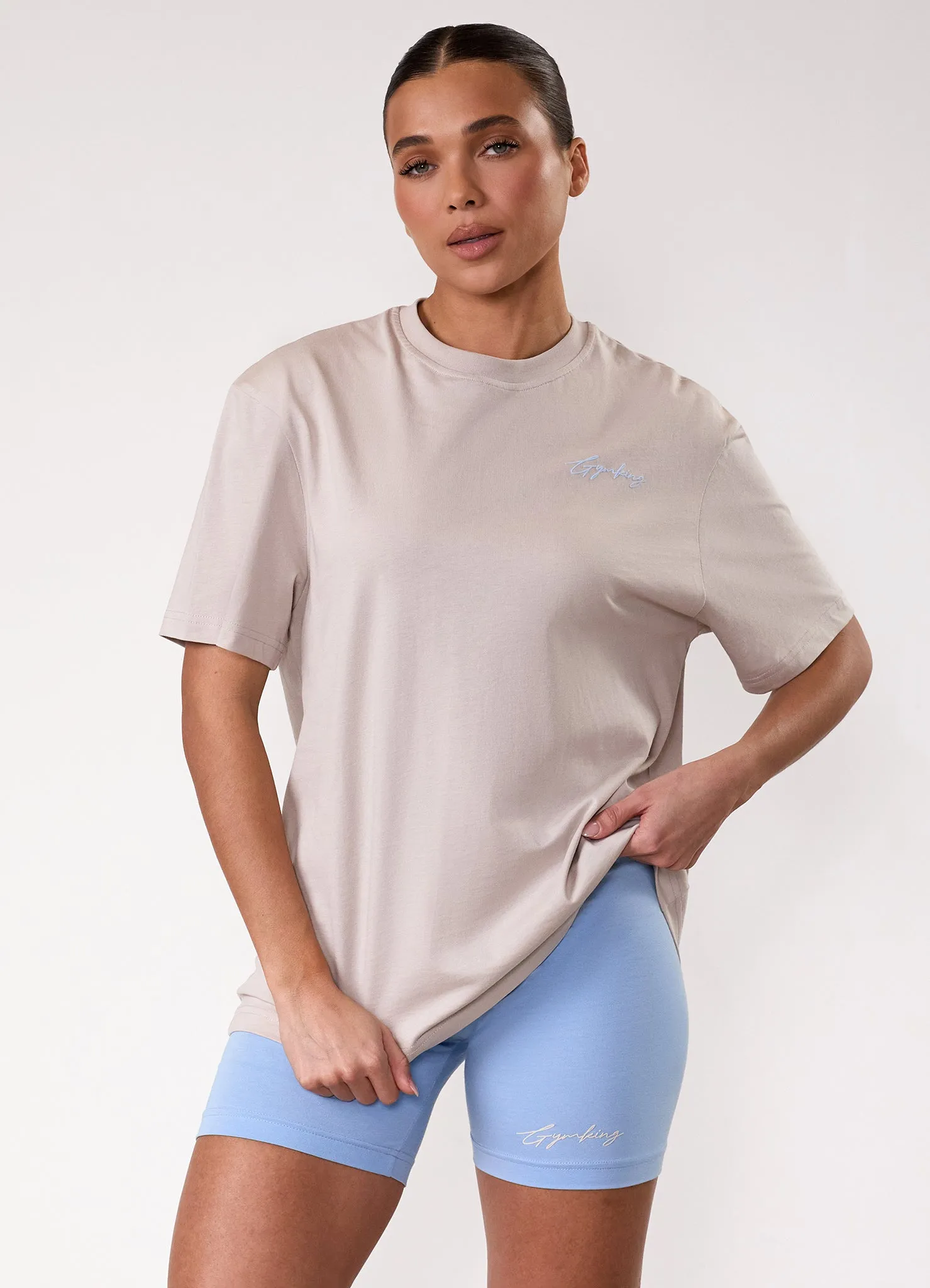 Gym King Script Mindset Boyfriend Tee - Light Stone/Sky Blue sold by The Gym King product image thumbnail 3