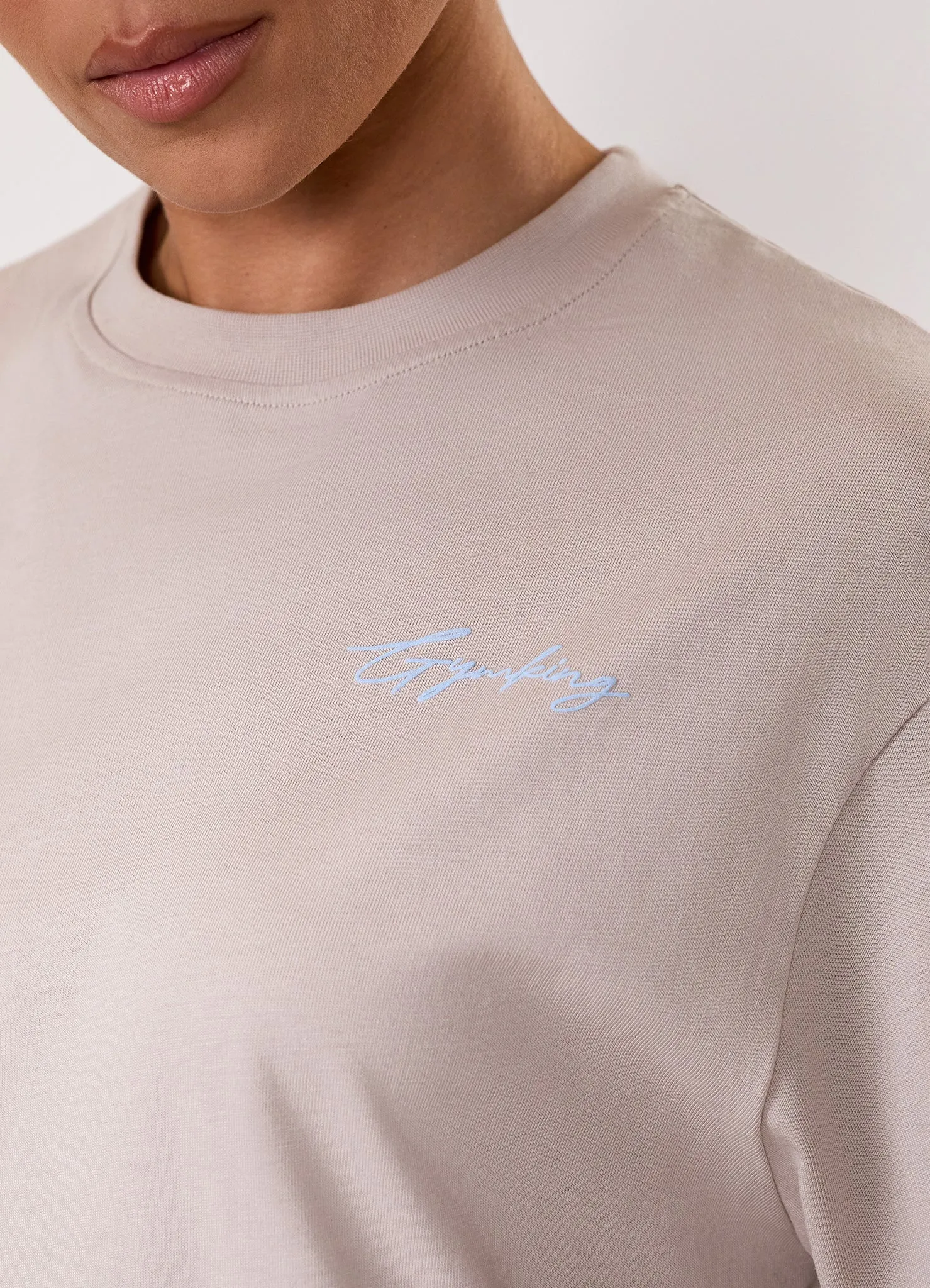 Gym King Script Mindset Boyfriend Tee - Light Stone/Sky Blue sold by The Gym King product image thumbnail 5