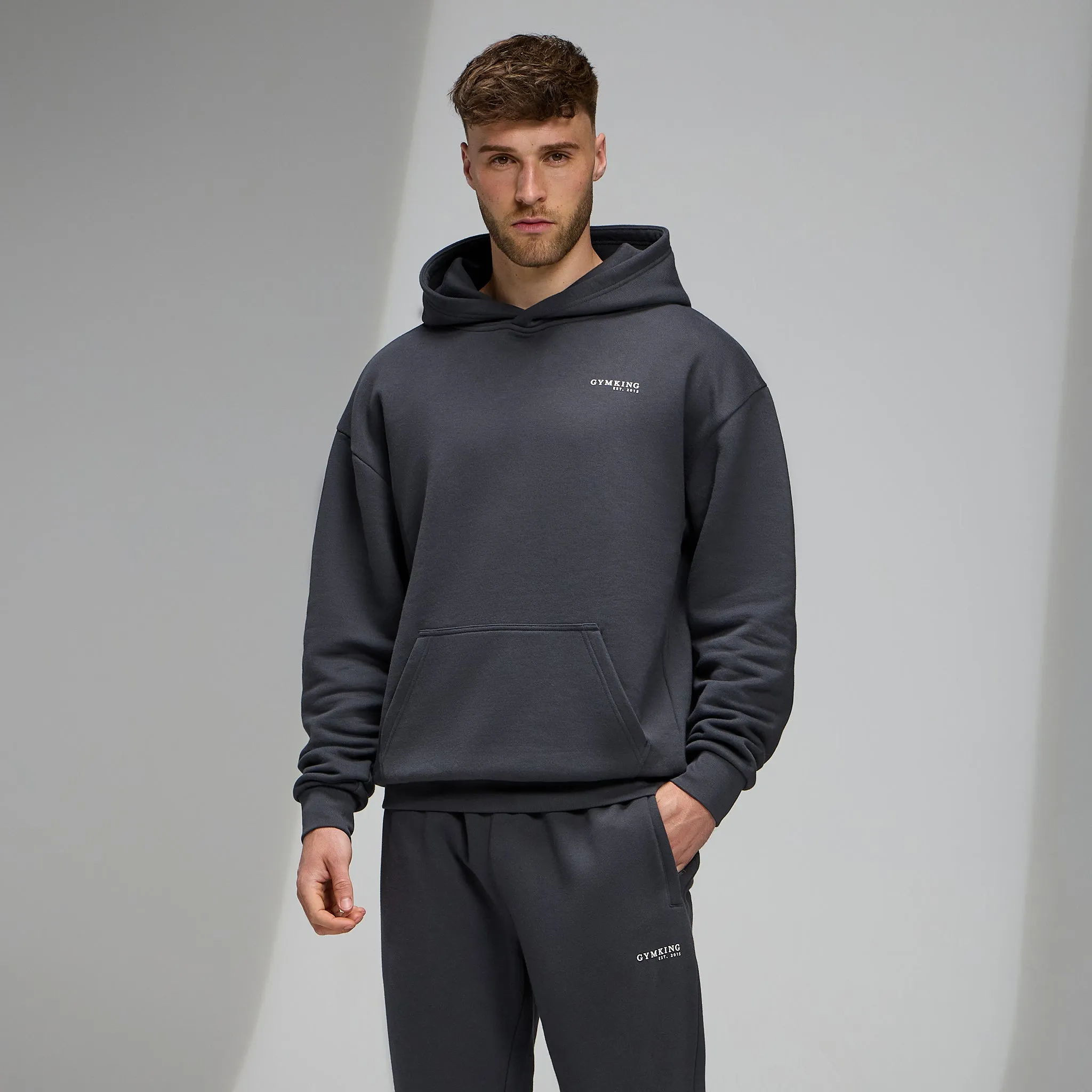 Gym King Established Relaxed Fit Hood - Pewter/White sold by The Gym King product image thumbnail 2