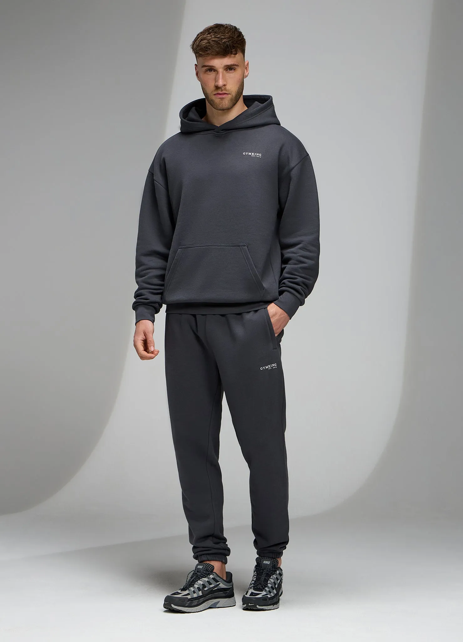 Gym King Established Relaxed Fit Tracksuit - Pewter/White sold by The Gym King
