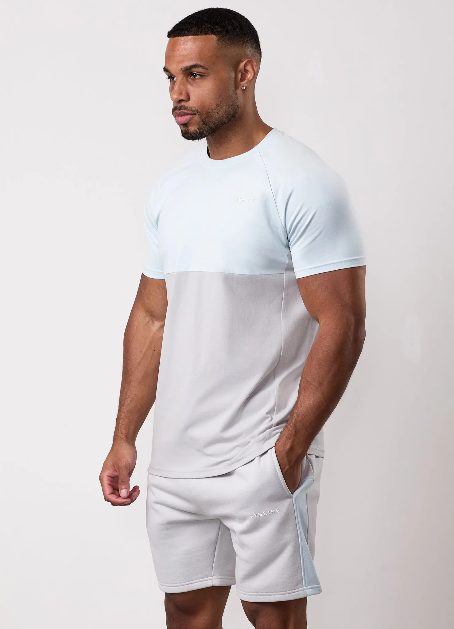 Gym King Contrast Panel Tee - Light Grey/Sky Blue sold by The Gym King