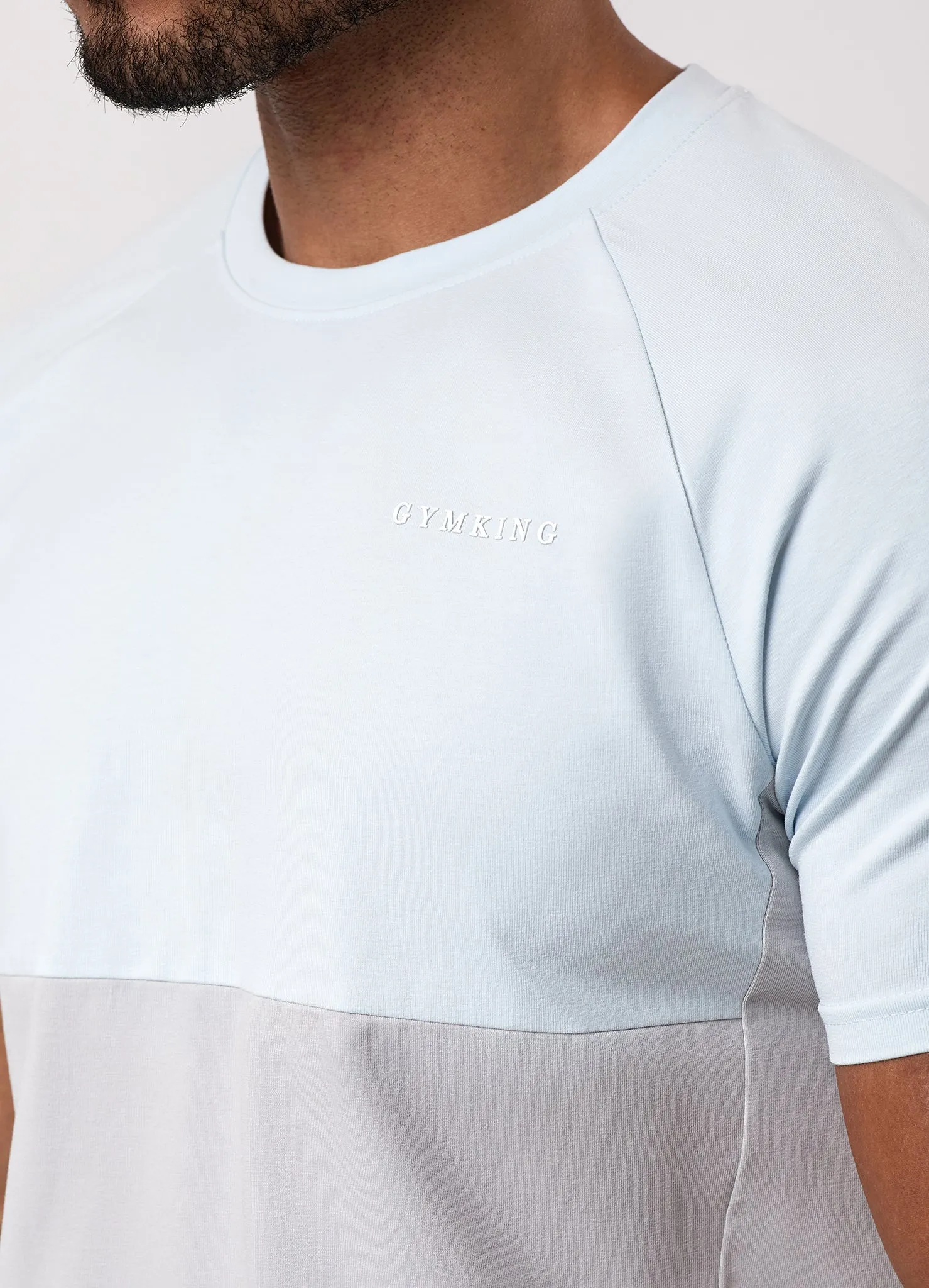 Gym King Contrast Panel Tee - Light Grey/Sky Blue sold by The Gym King product image thumbnail 5