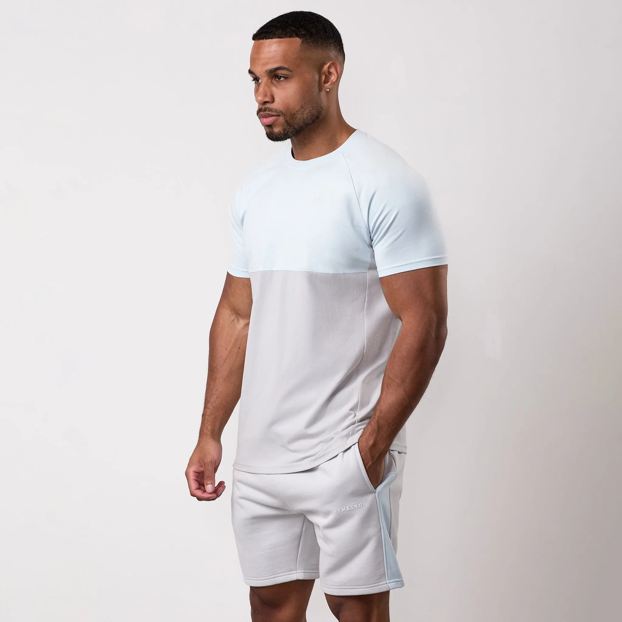 Gym King Contrast Panel Tee - Light Grey/Sky Blue sold by The Gym King product image thumbnail 2