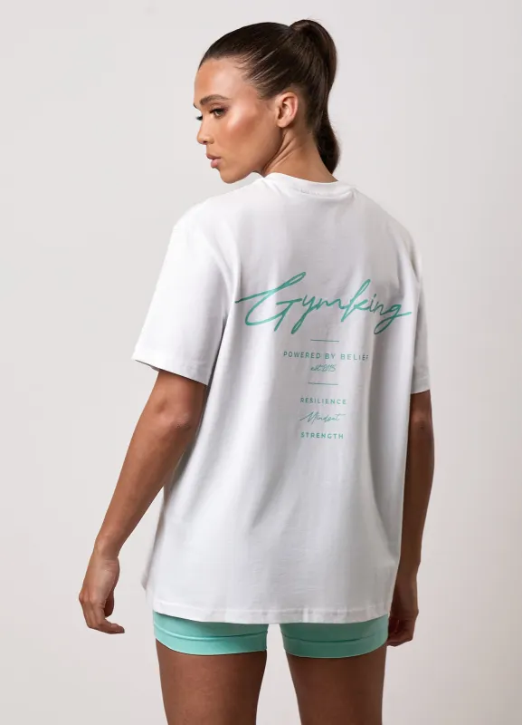 Gym King Reset Boyfriend Tee - White/Deep Aqua sold by The Gym King