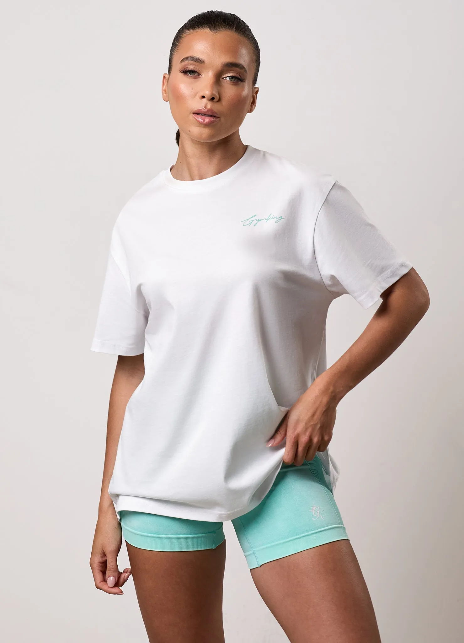 Gym King Reset Boyfriend Tee - White/Deep Aqua sold by The Gym King product image thumbnail 3